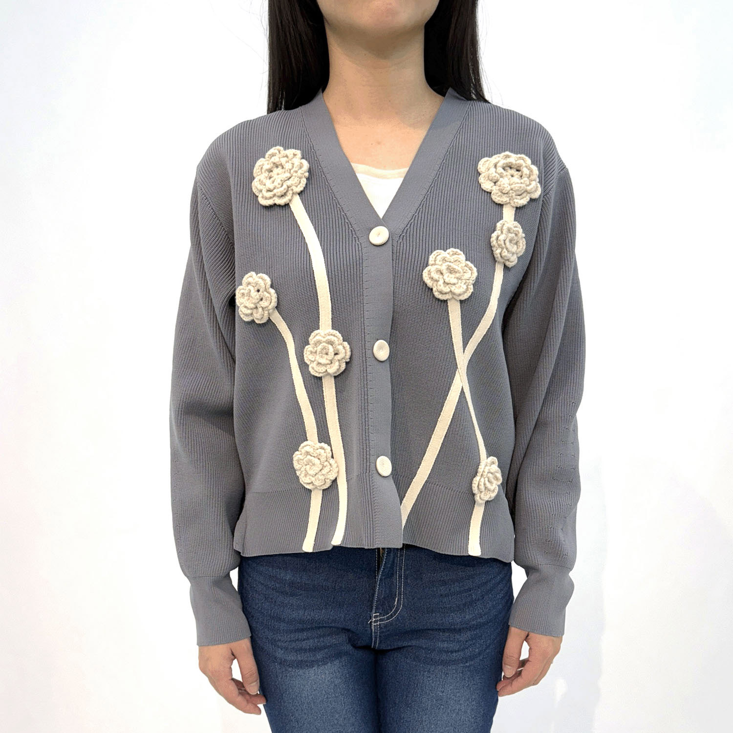 コード刺繍カーディガン - 画像2