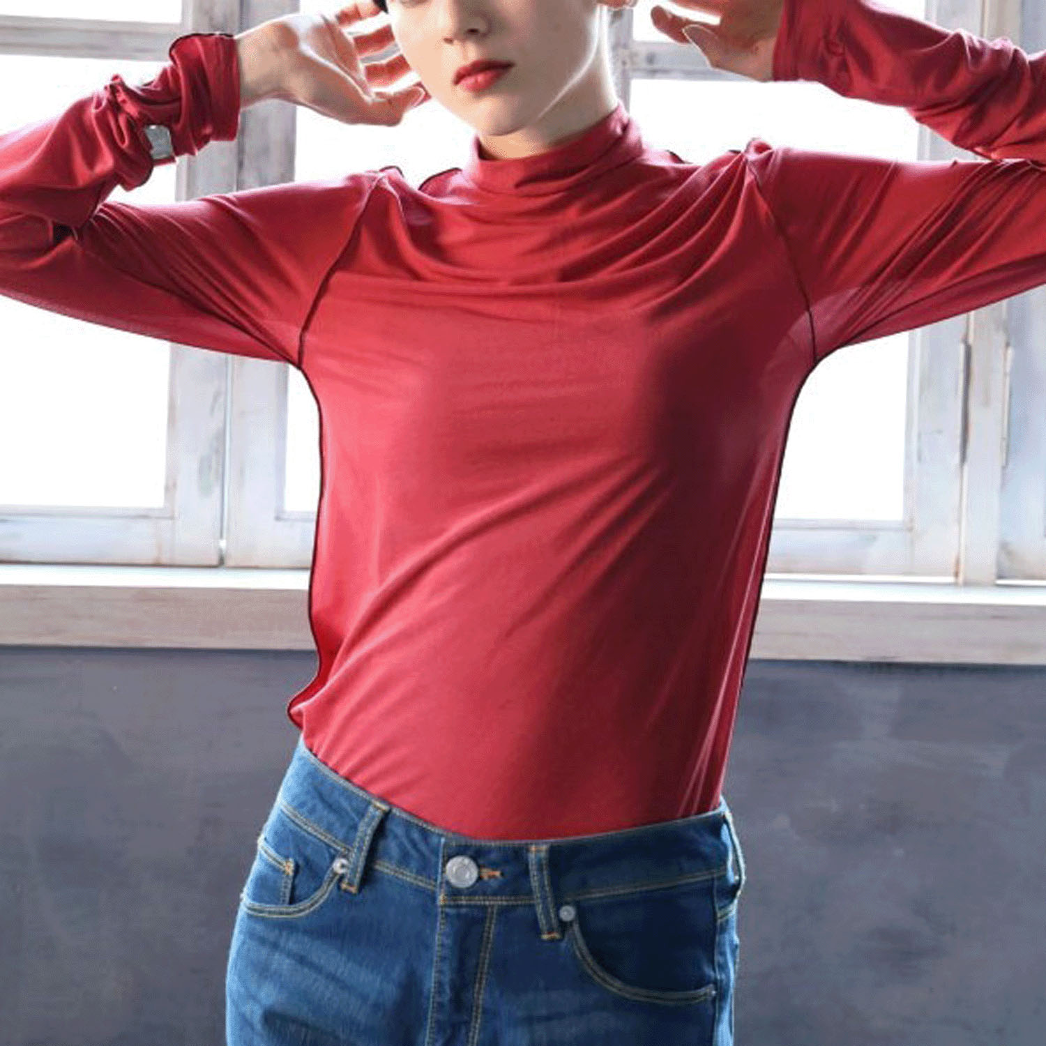 【新ブランド】notorico シースルー配色メローハイネック - 画像2