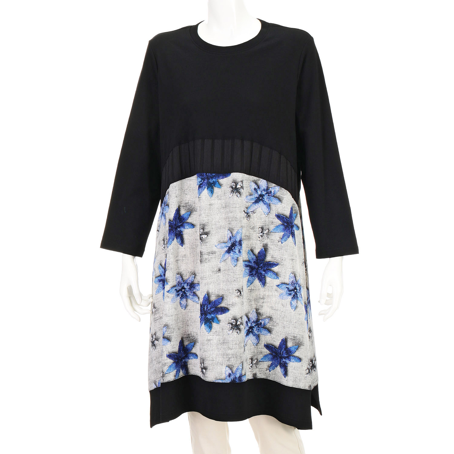 無地×プリント切替チュニック