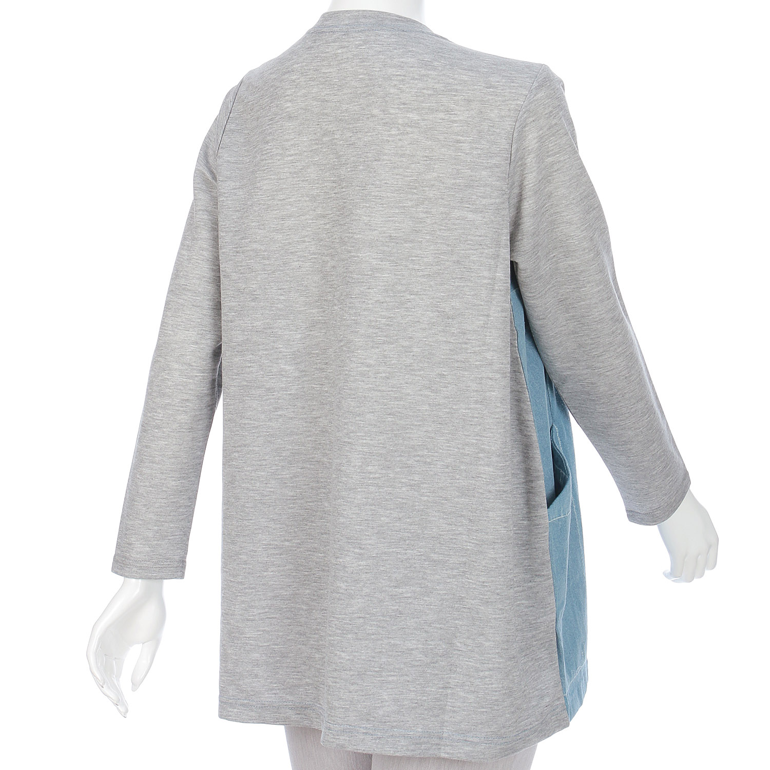 パッチワーク柄デニム×無地切替プルオーバー - 画像4