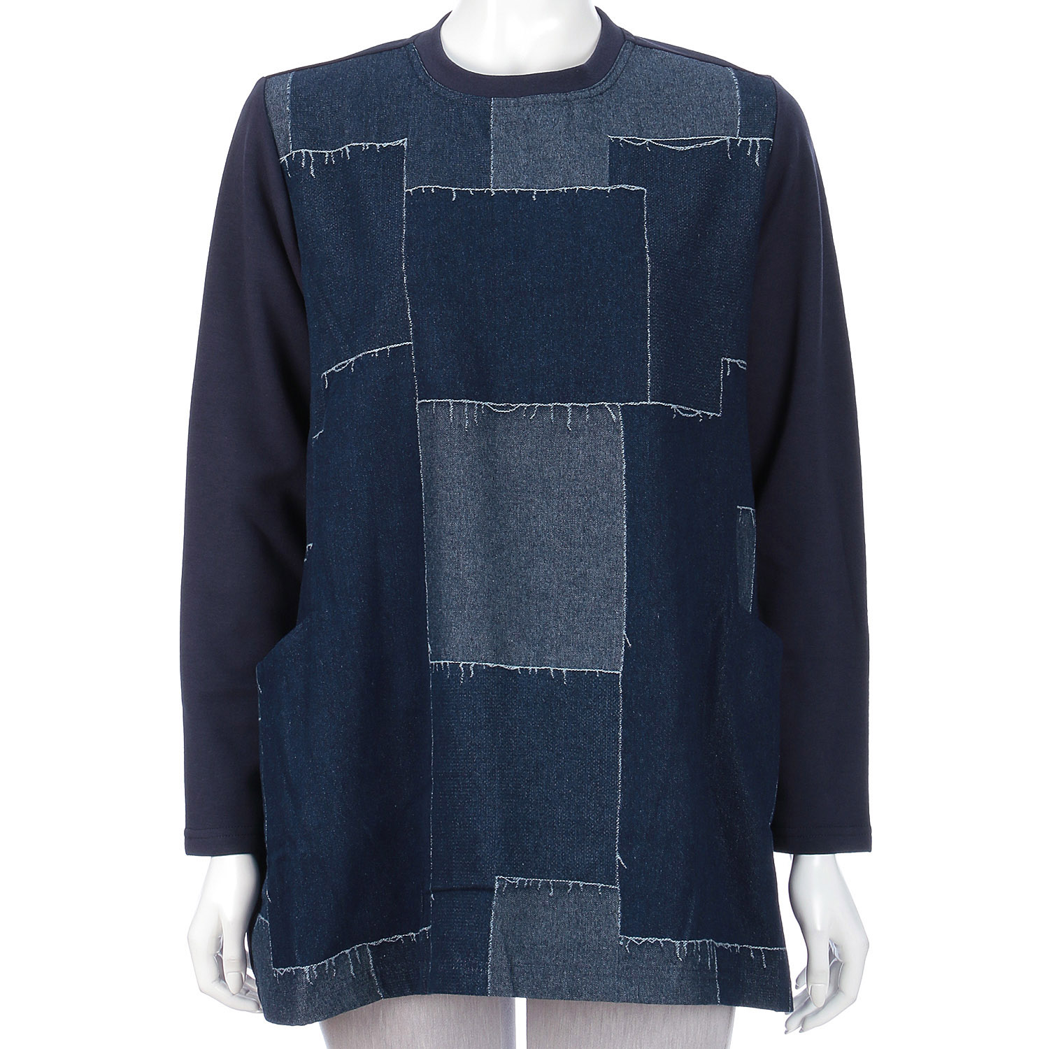 パッチワーク柄デニム×無地切替プルオーバー - 画像6