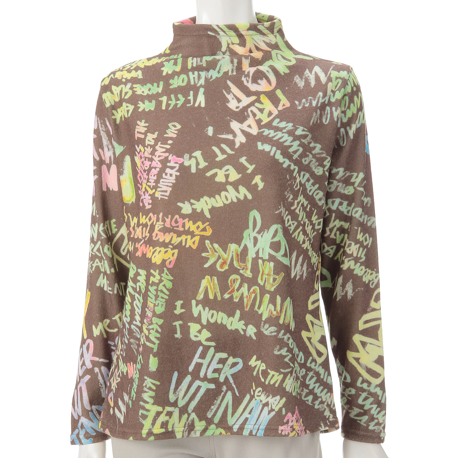 起毛プリントボトルネックカットソー