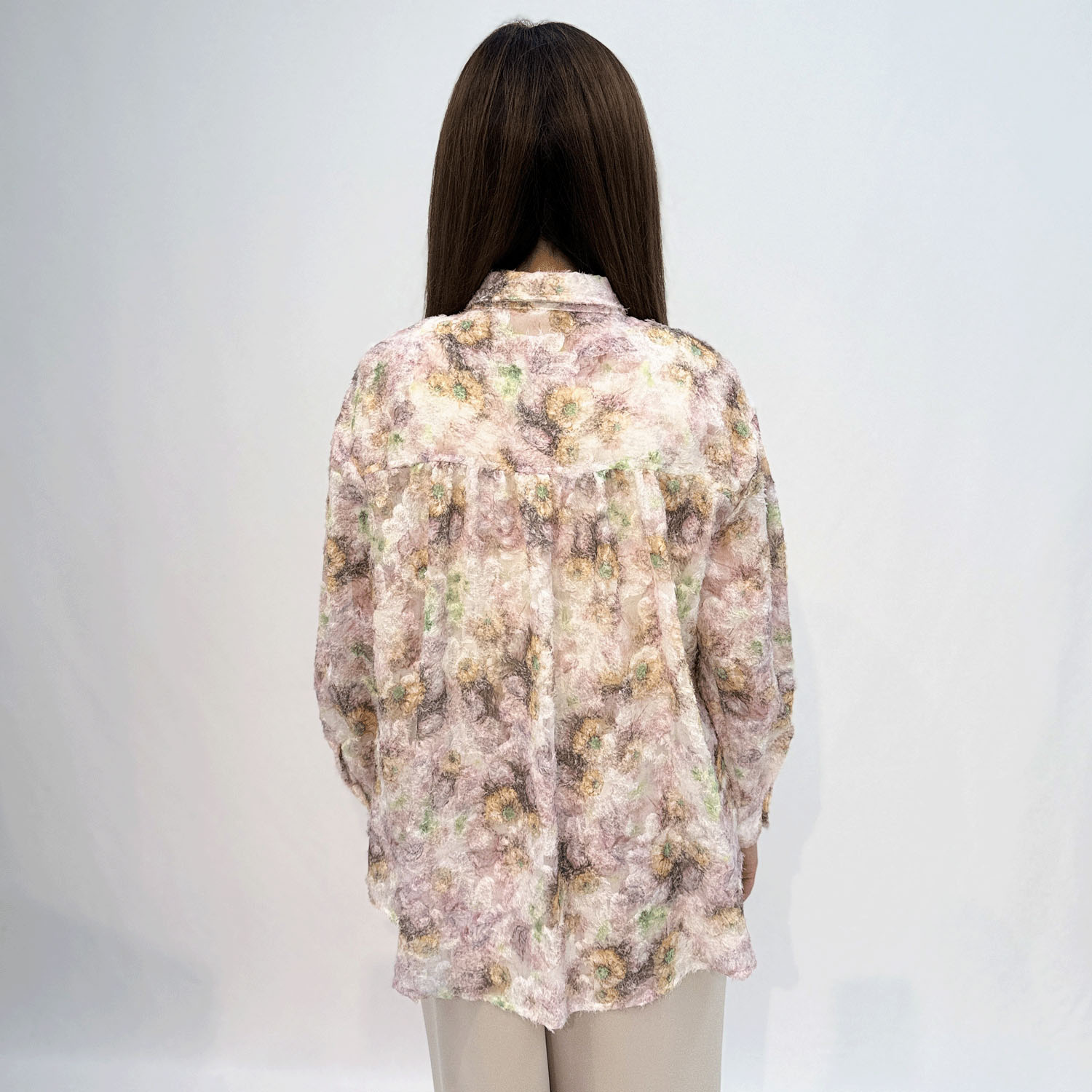 花柄ロングブラウス - 画像3