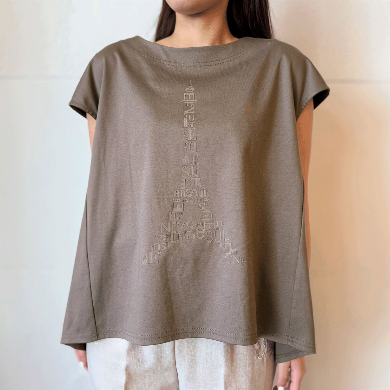 エッフェル塔柄ドロップ袖カットソー - 画像4