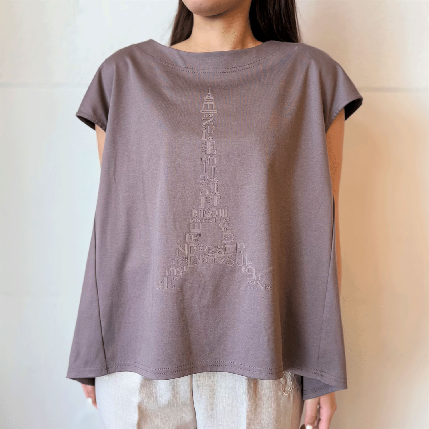 エッフェル塔柄ドロップ袖カットソー