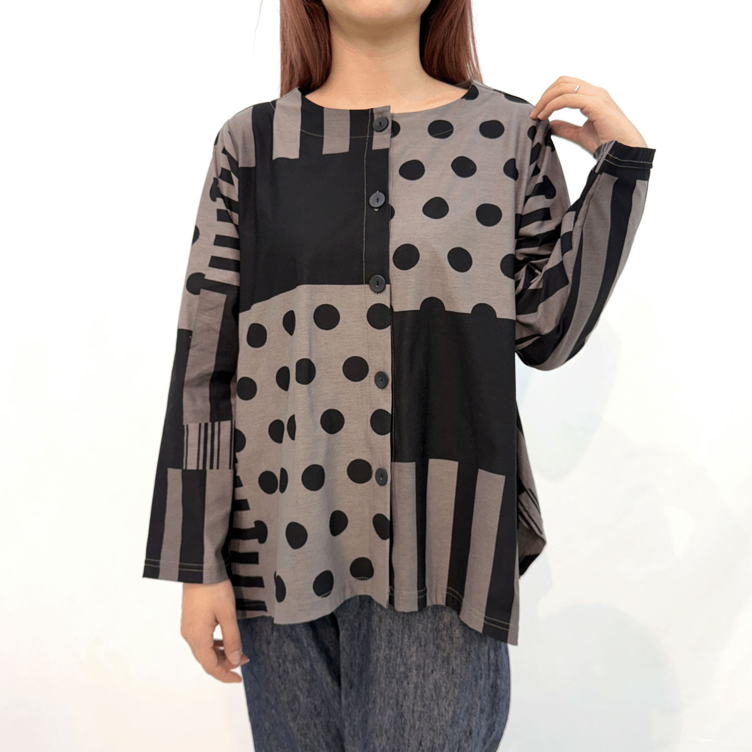 ドットボーダーAラインカーディガン - 画像1