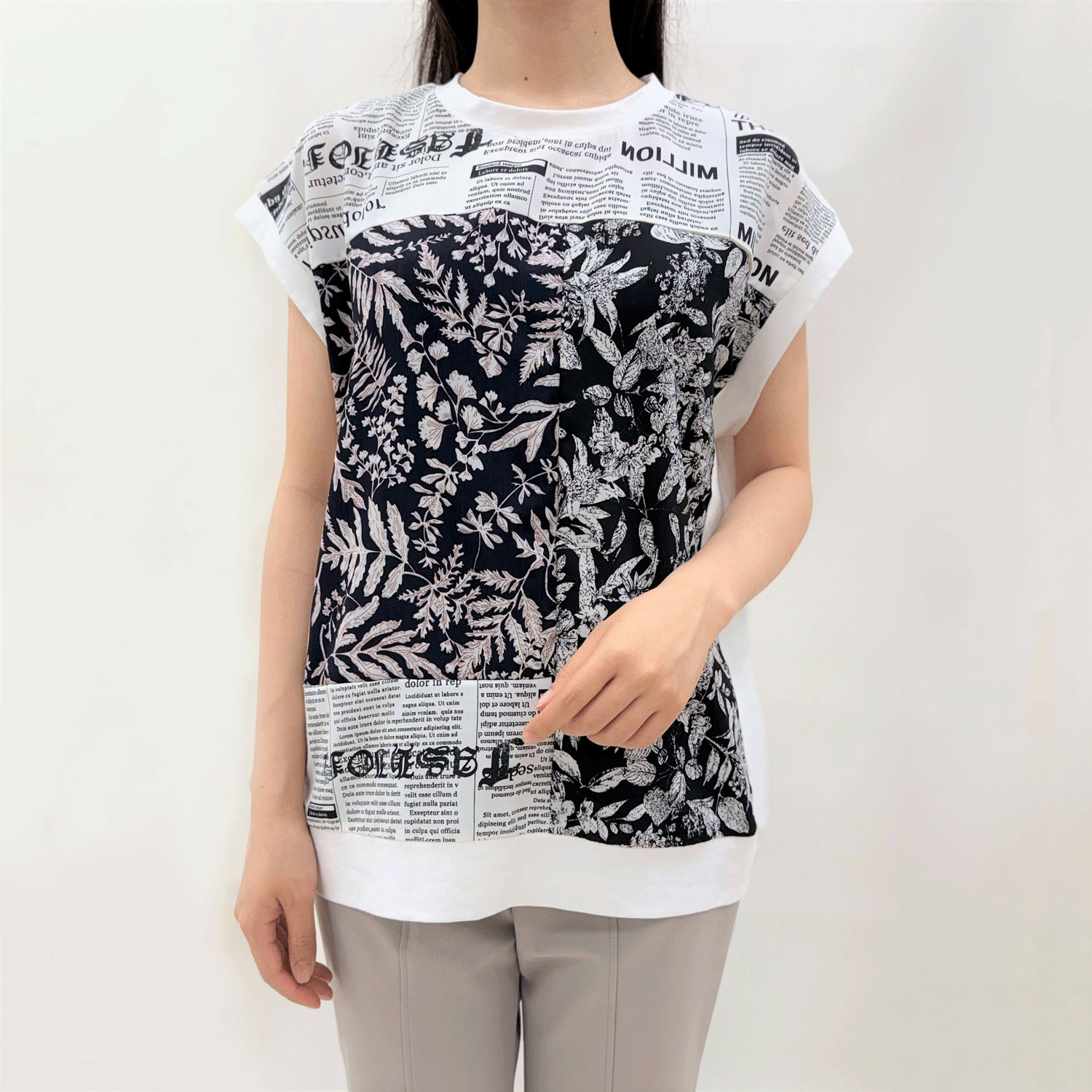 前身布帛プリントフレンチ袖プルオーバー