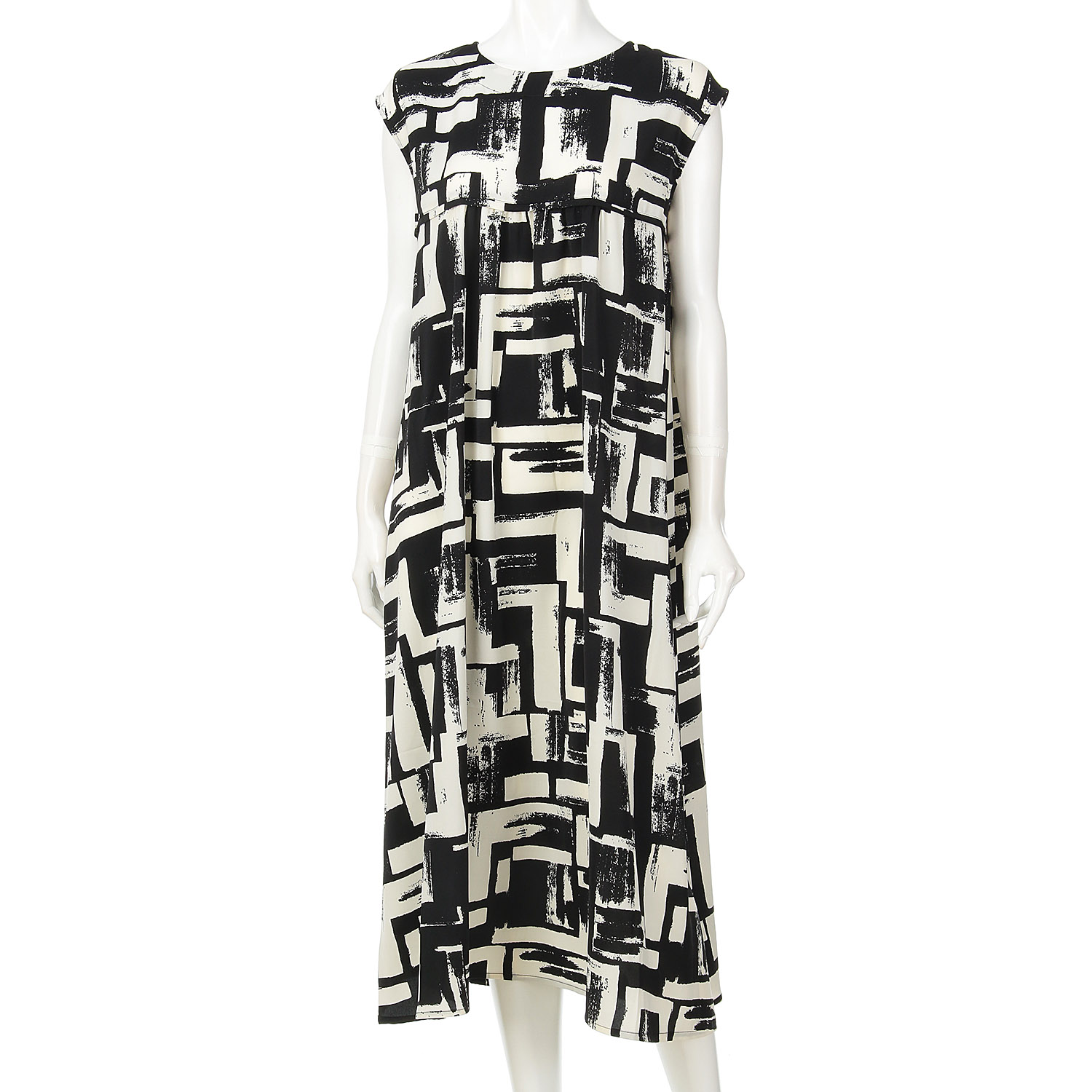 幾何学プリント切替えワンピース - 画像3