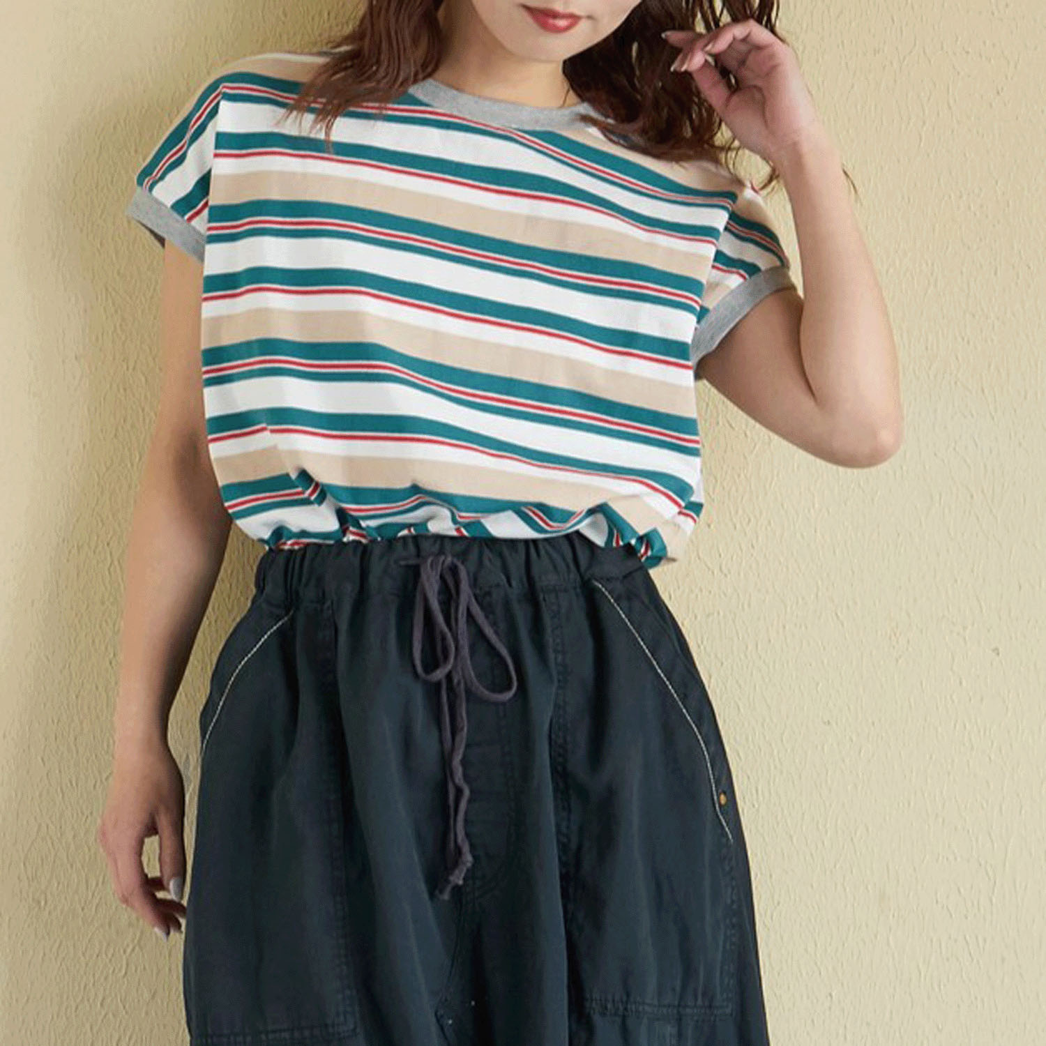 CUBE SUGAR レトロボーダー汗染み軽減ノースリーブプルオーバー