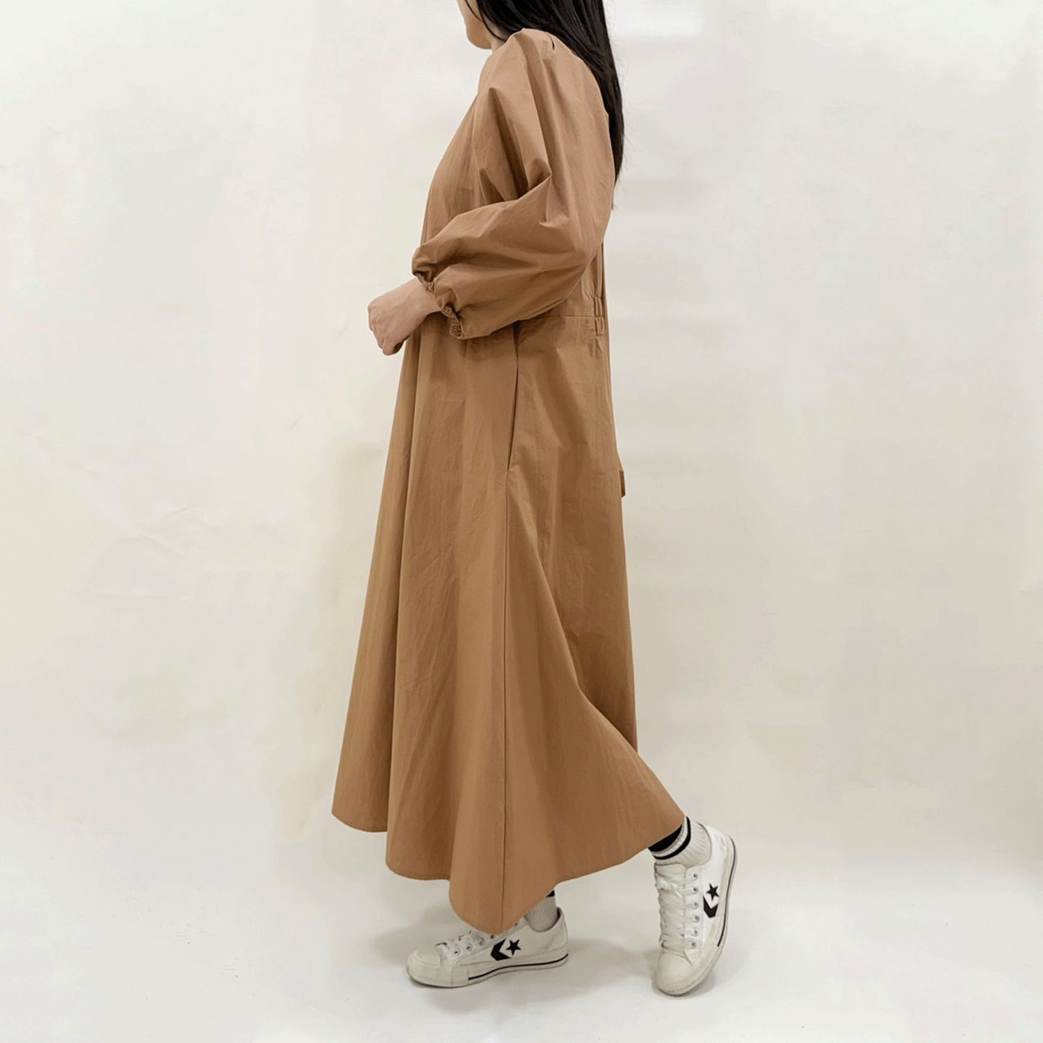 肩タックバックリボンAラインワンピース - 画像6