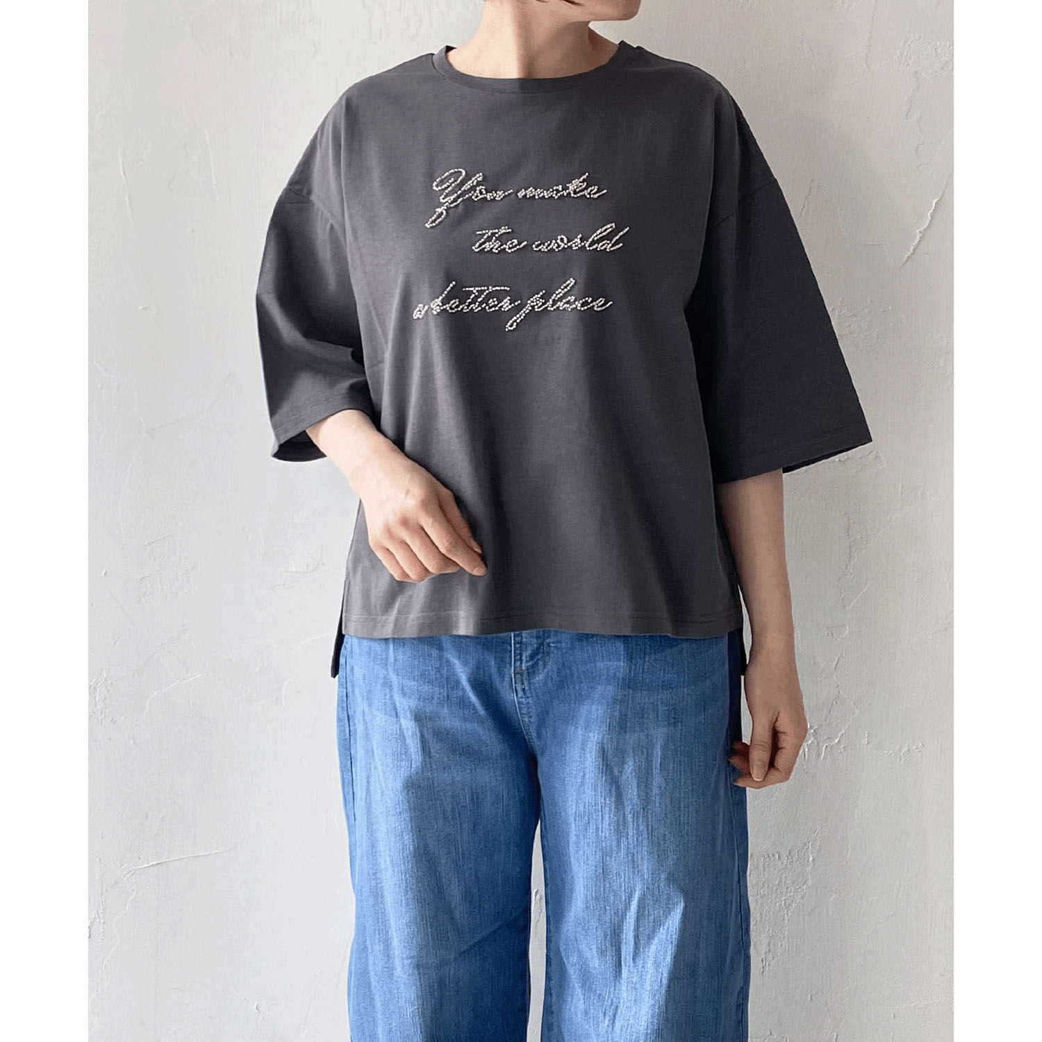 epidemique ビーズ刺繍ロゴTシャツ - 画像4