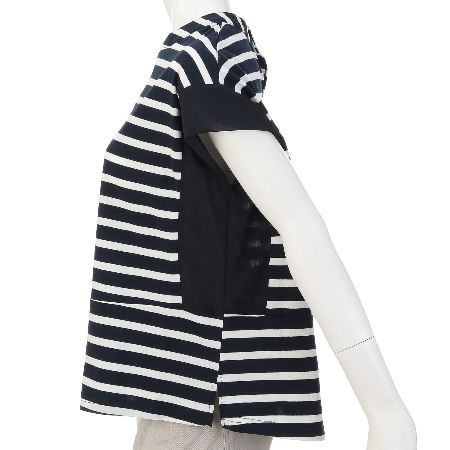 袖シフォン切替ボーダーTシャツ - 画像4