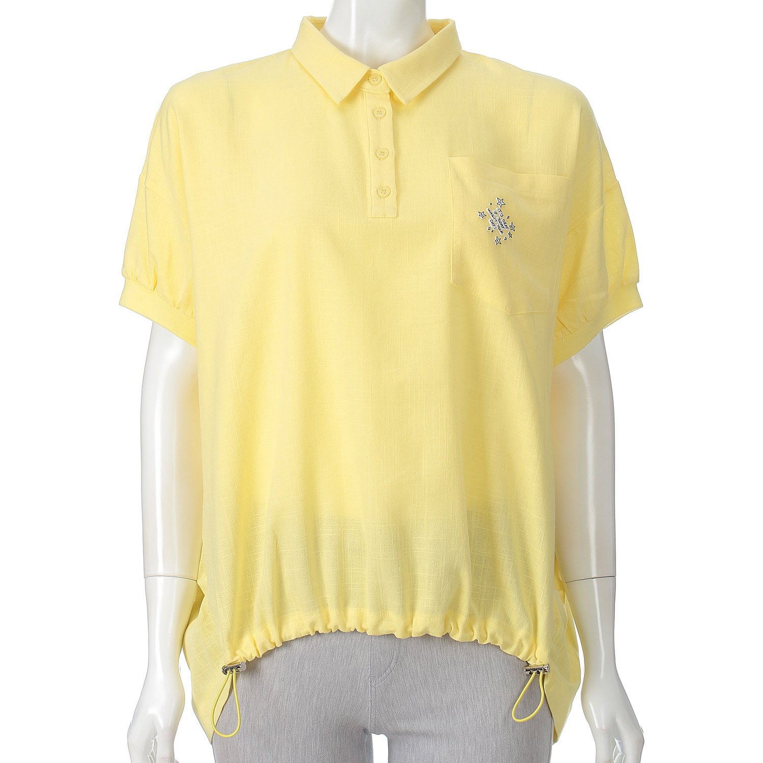 麻混襟付きデザインブラウス - 画像6