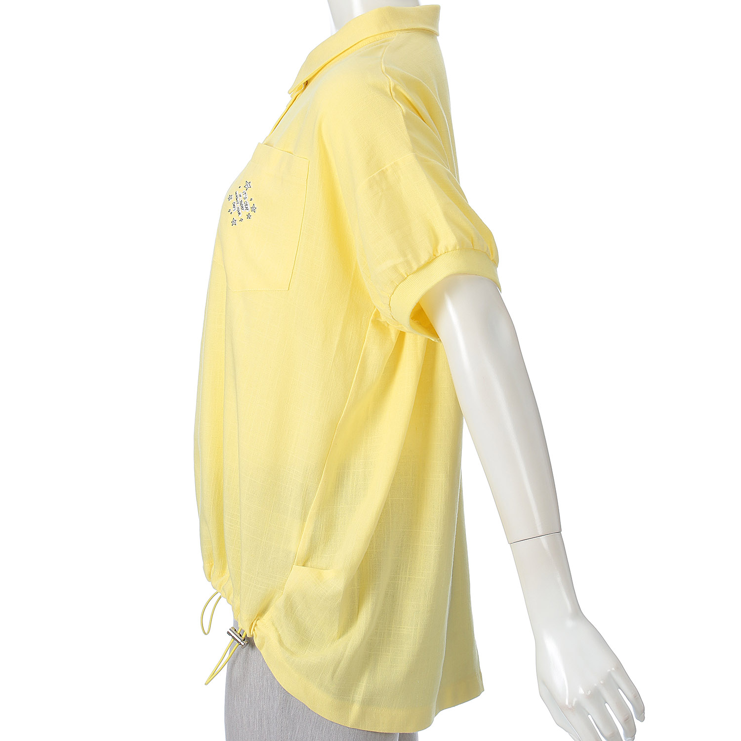 麻混襟付きデザインブラウス - 画像7