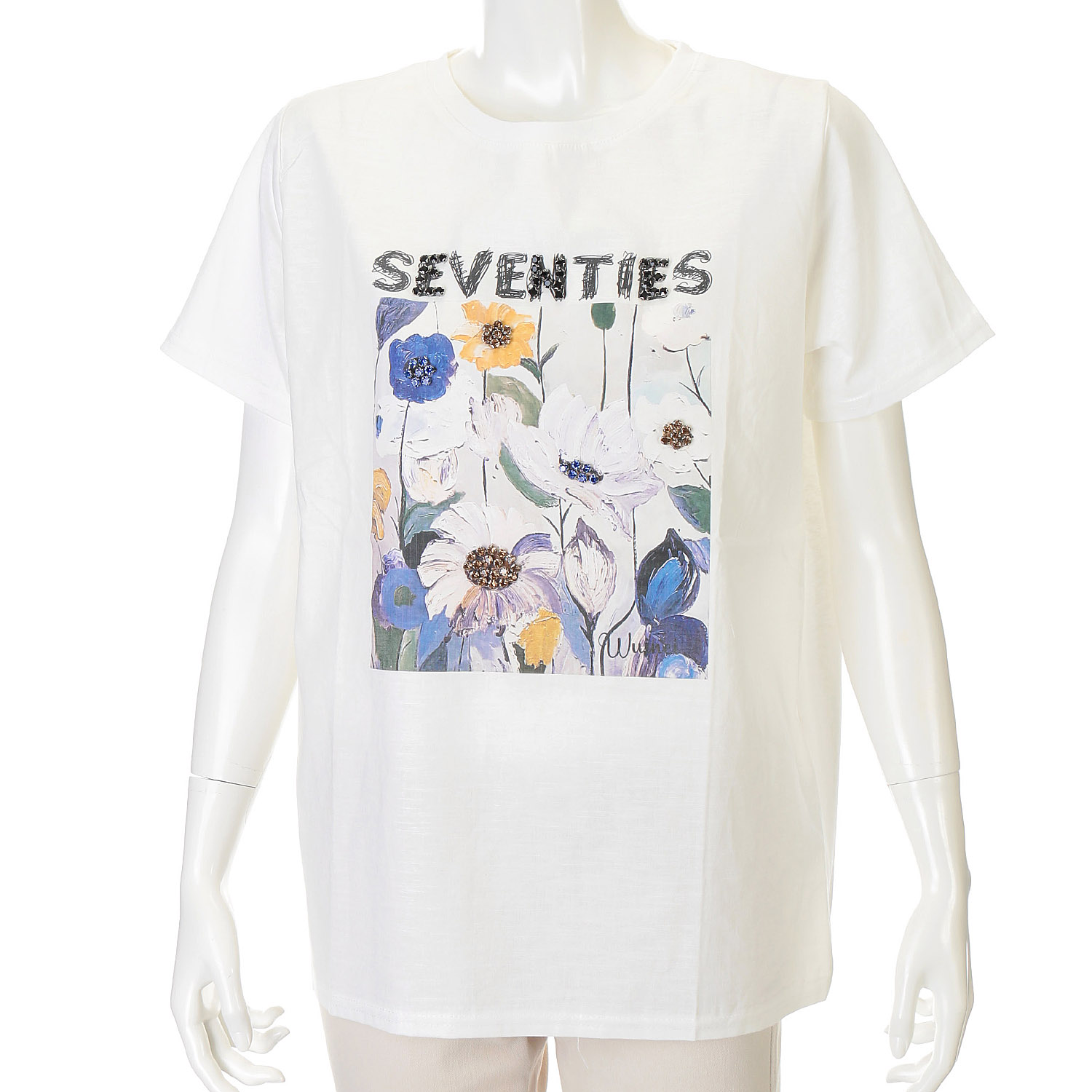 ストーン付きデザインTシャツ - 画像2