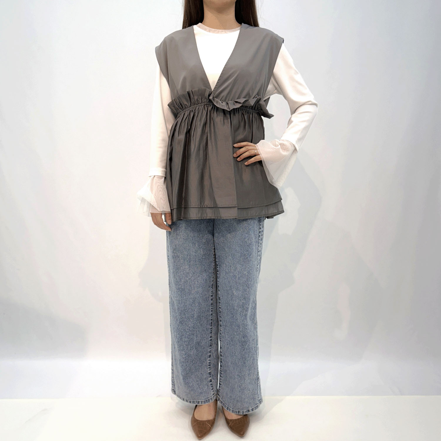 ペプラムシアー切替ベスト - 画像2