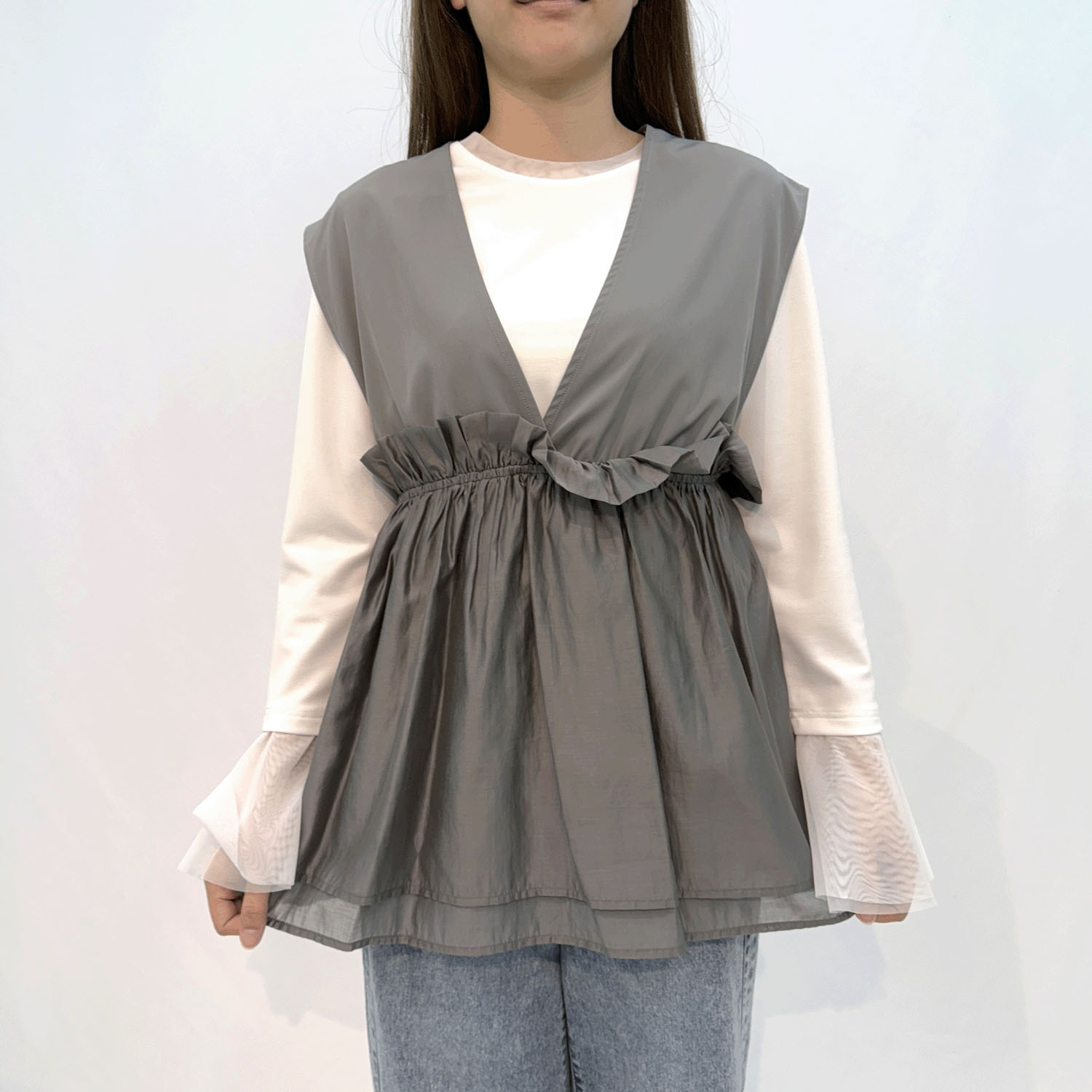 ペプラムシアー切替ベスト - 画像4
