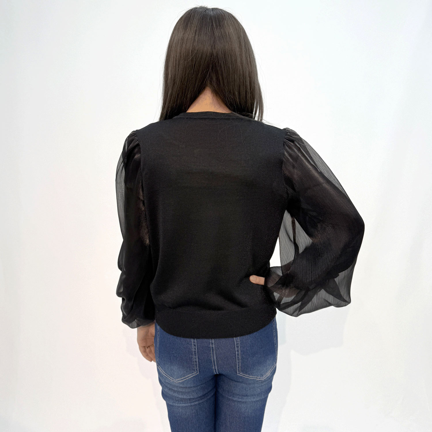 ラメ布帛ニットカーディガン - 画像2