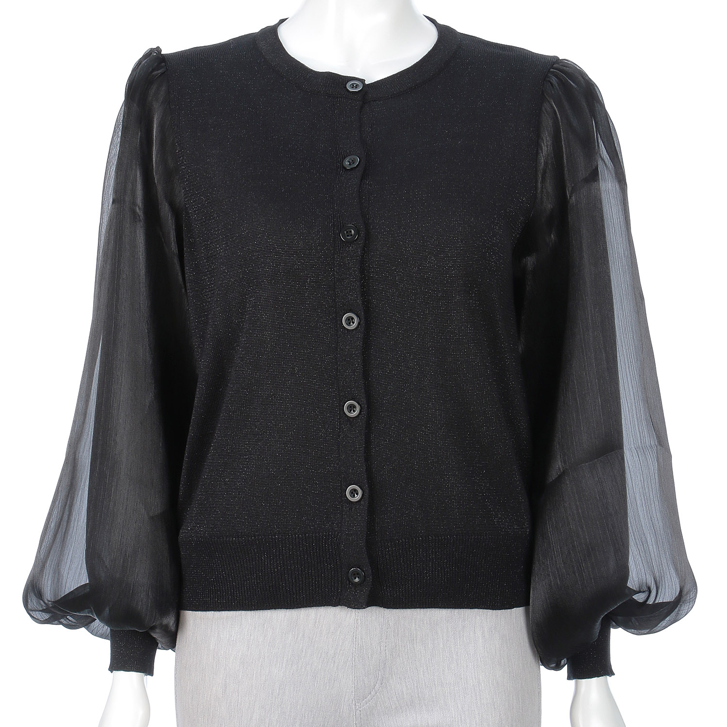 ラメ布帛ニットカーディガン - 画像4