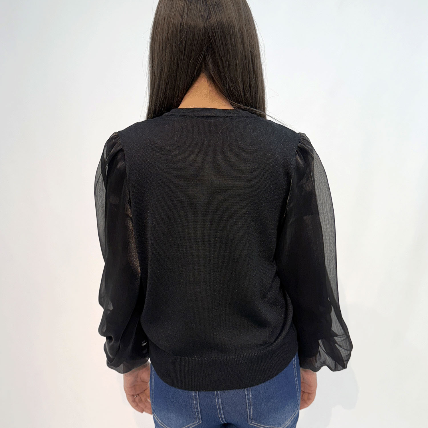 ラメ布帛ニットカーディガン - 画像9