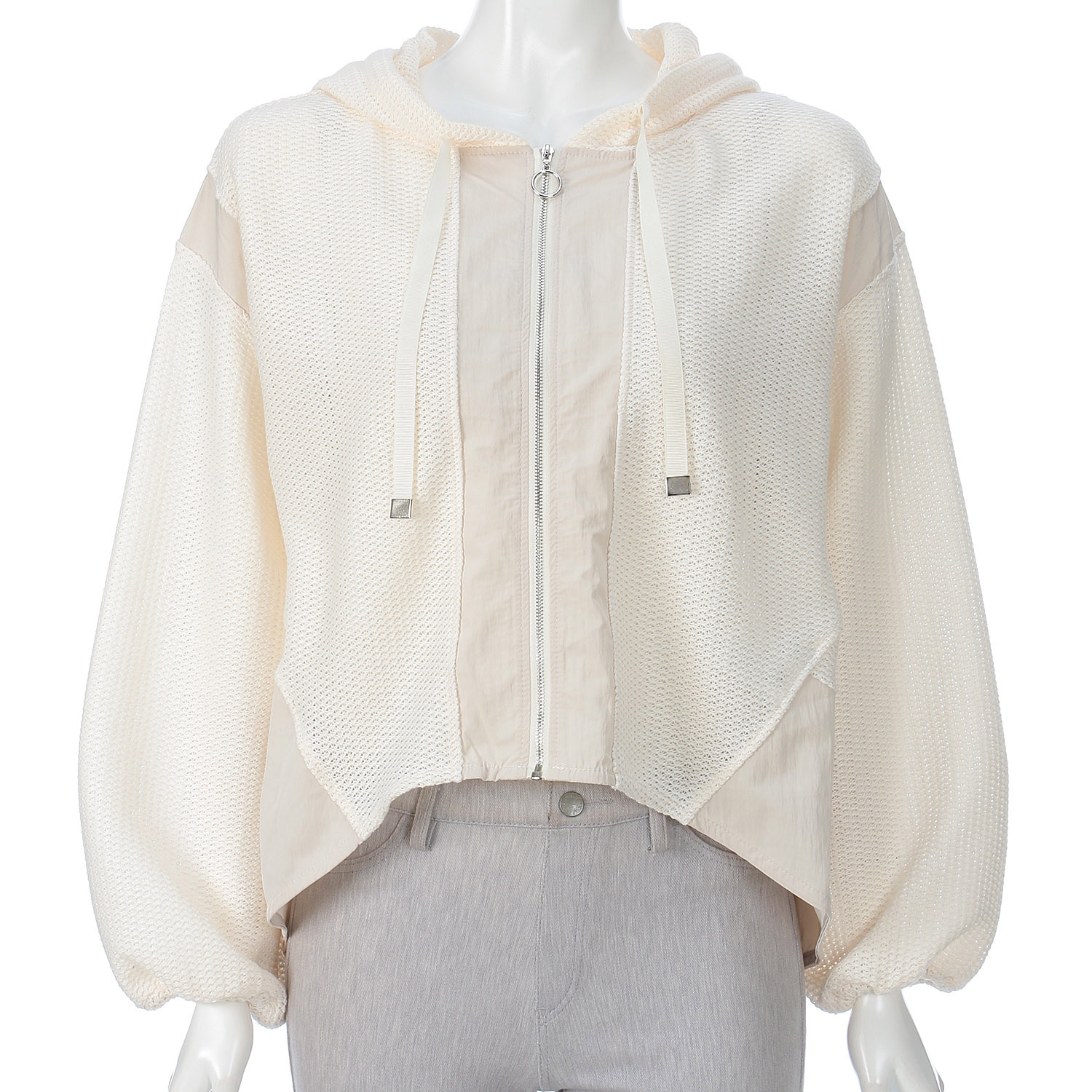 ワッフル布帛切替えパーカー - 画像1