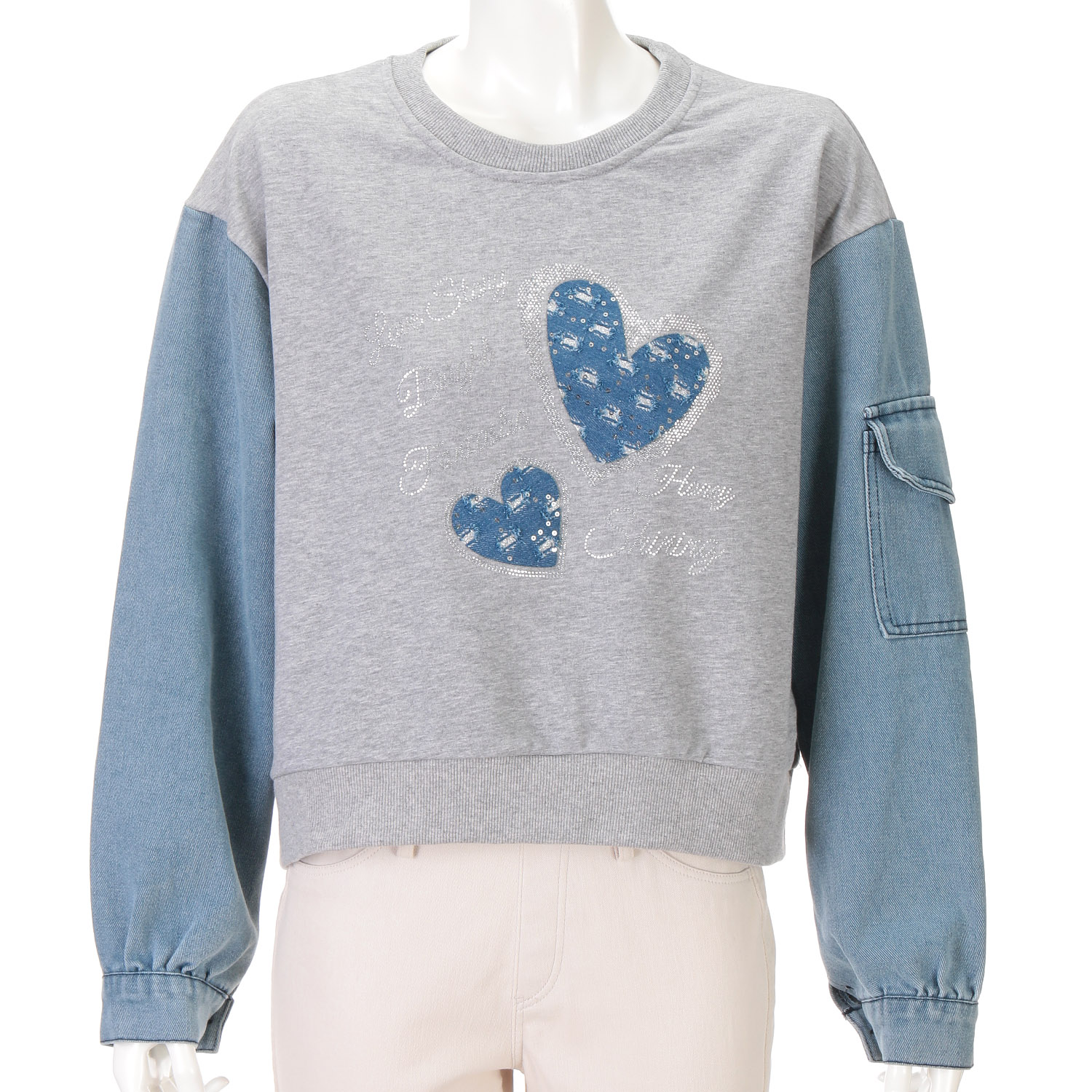 デニム布帛切替トレーナー