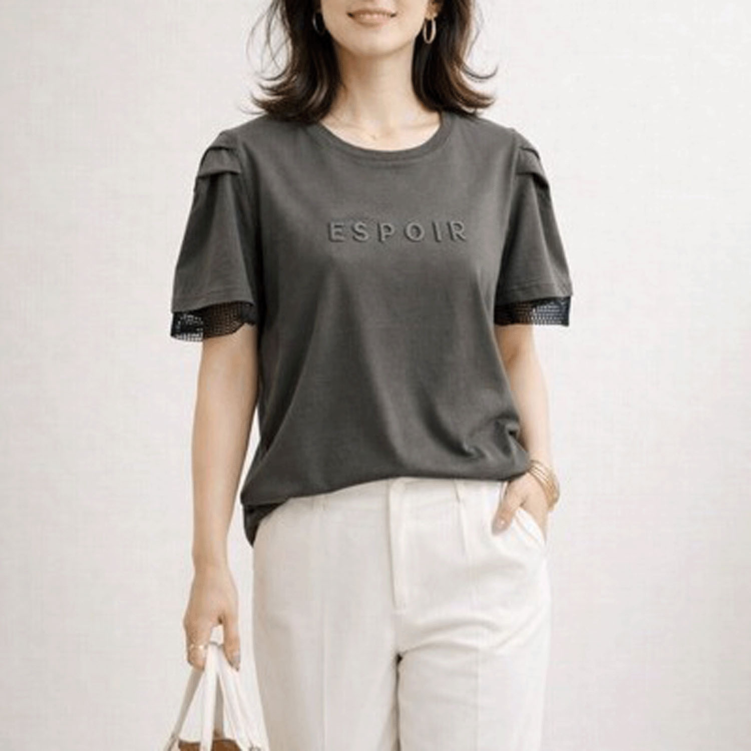 メッシュ袖刺繍Tシャツ - 画像4