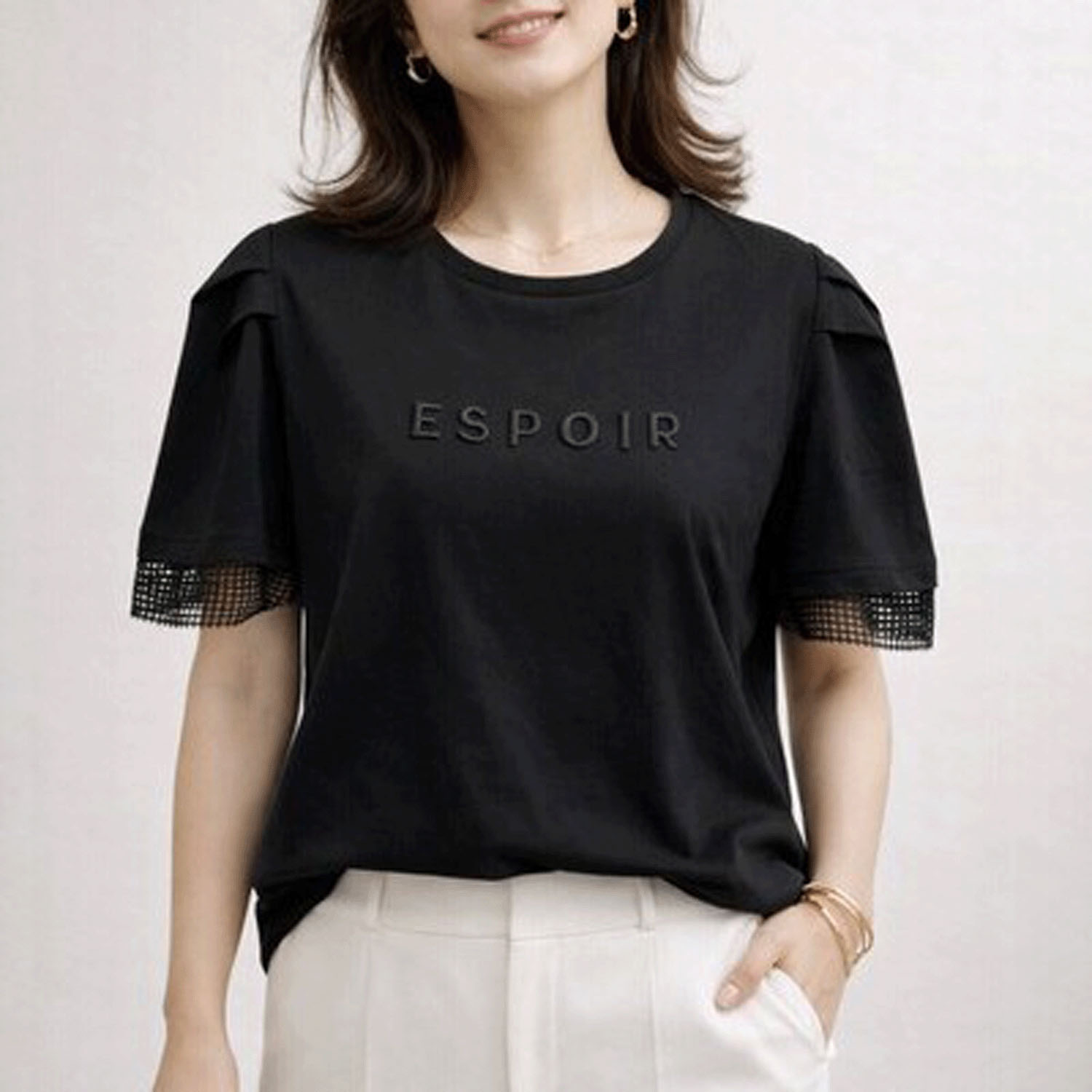 メッシュ袖刺繍Tシャツ - 画像9