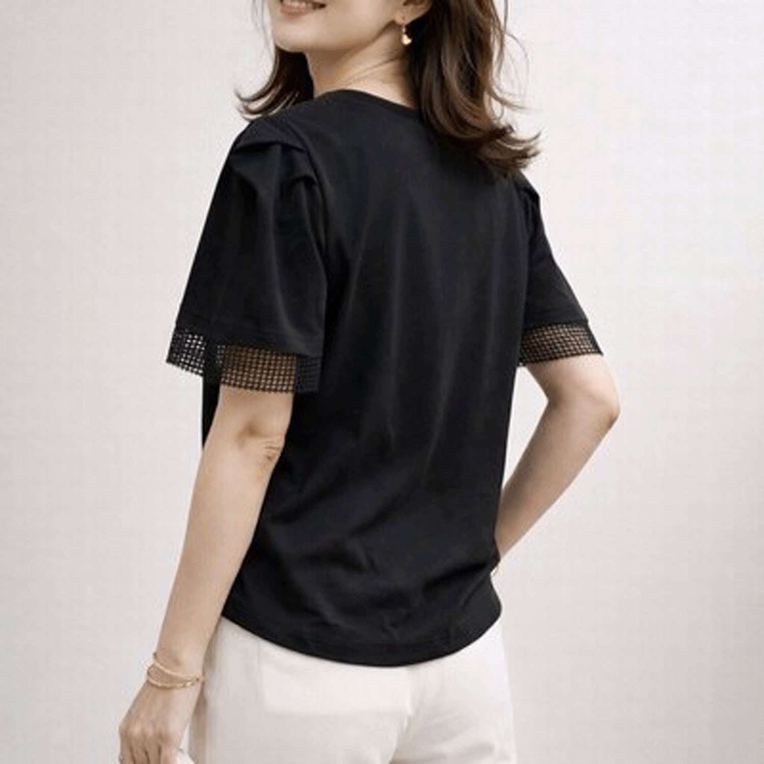 メッシュ袖刺繍Tシャツ - 画像10