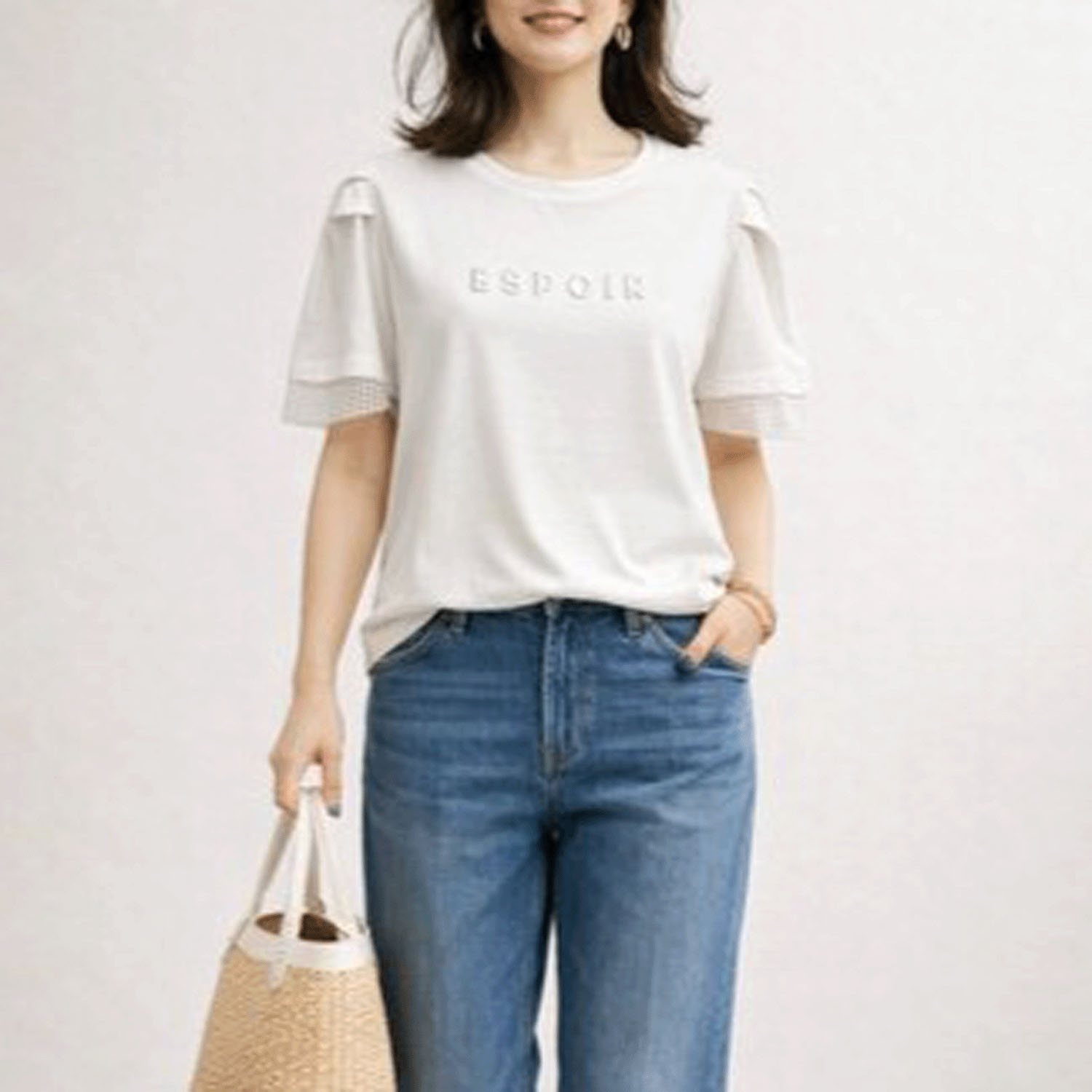 メッシュ袖刺繍Tシャツ