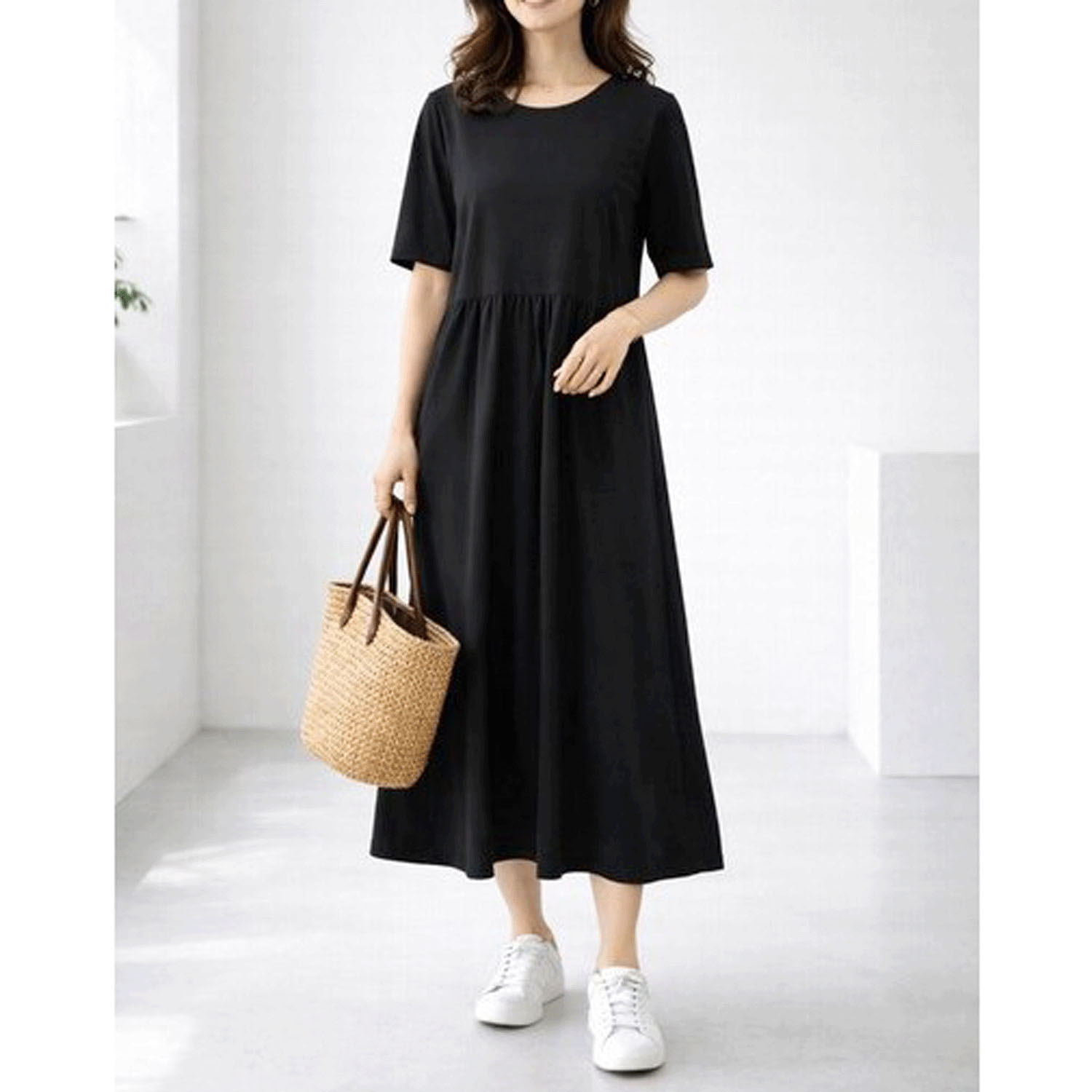 ダブルシルケットコットン100 ウエスト切替ワンピース - 画像4