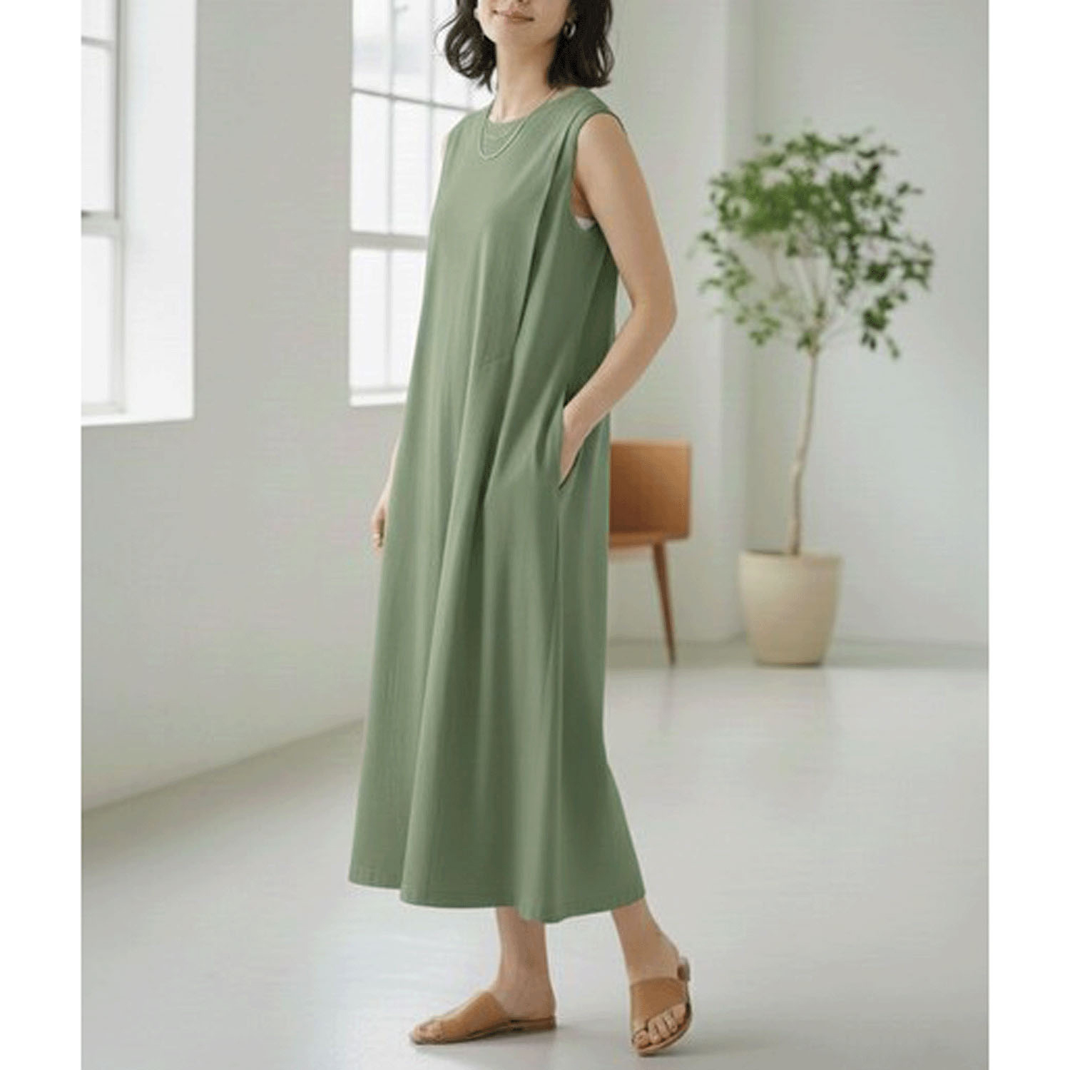 ダブルシルケットコットン100 タックノースリーブワンピース - 画像12