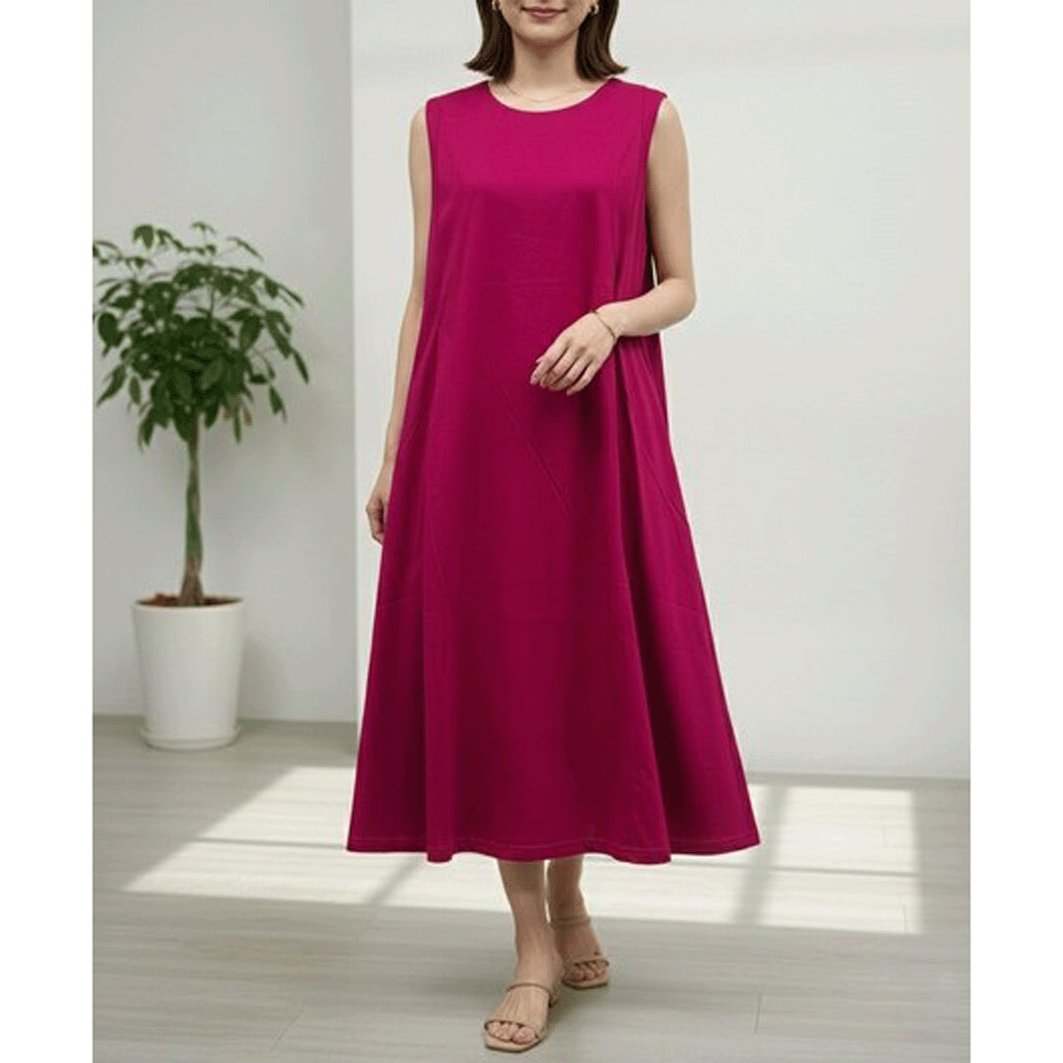 ダブルシルケットコットン100 タックノースリーブワンピース - 画像4