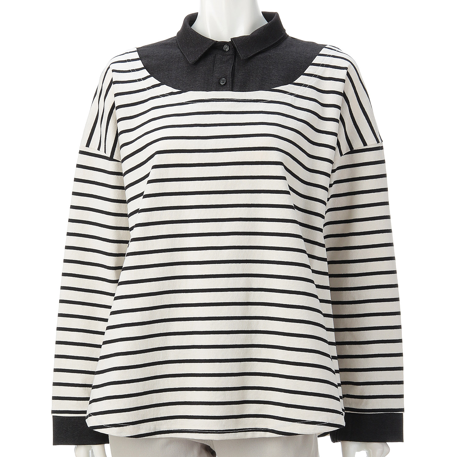 LUPILIEN ボーダー天竺シャツ風プルオーバー - 画像2