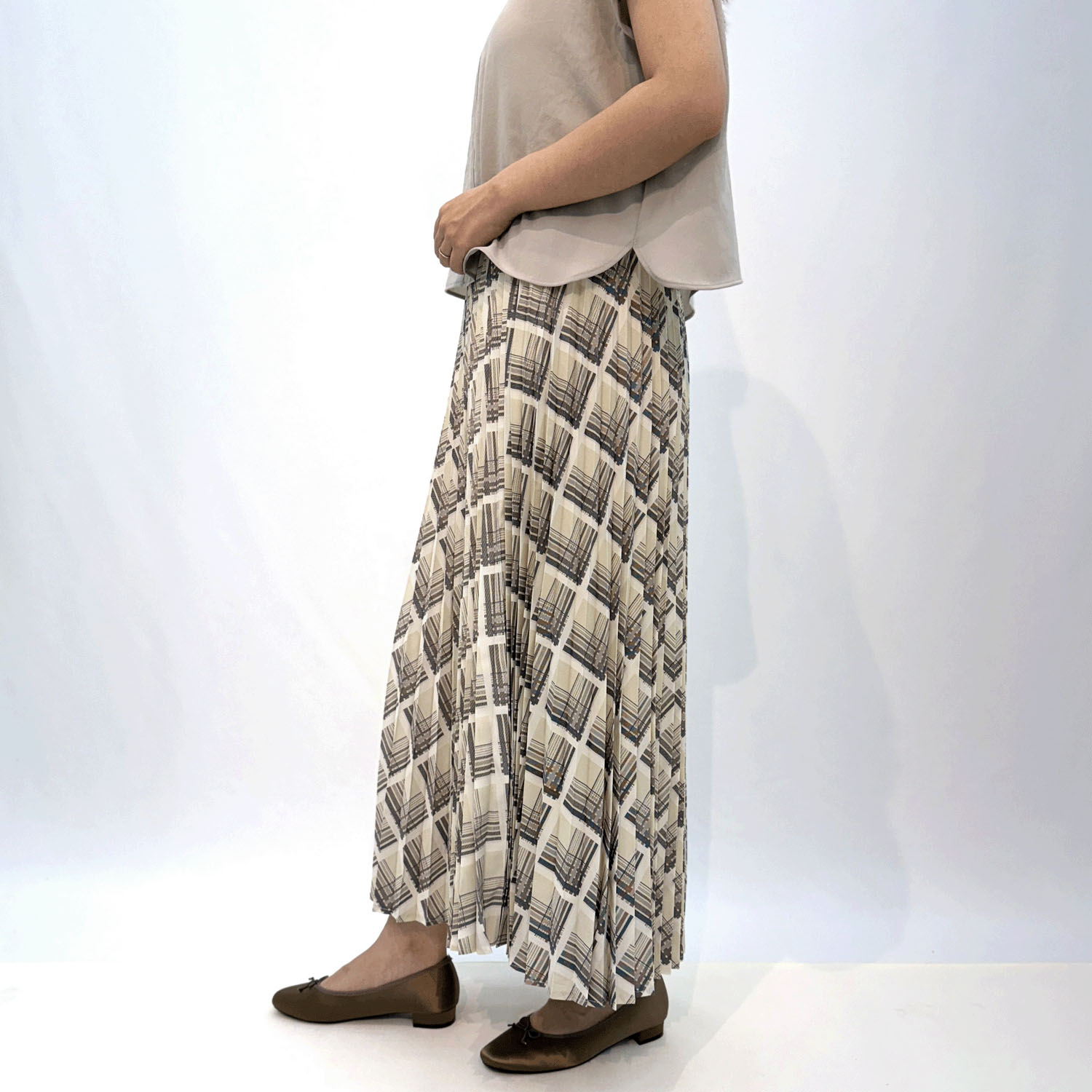 ピーチチェックプリント アコーディオンスカート - 画像3