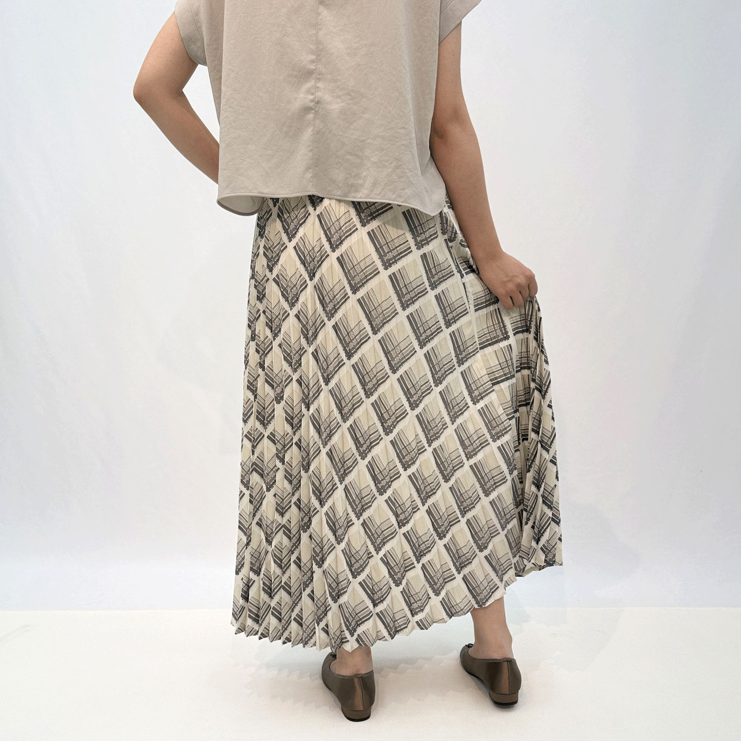 ピーチチェックプリント アコーディオンスカート - 画像4