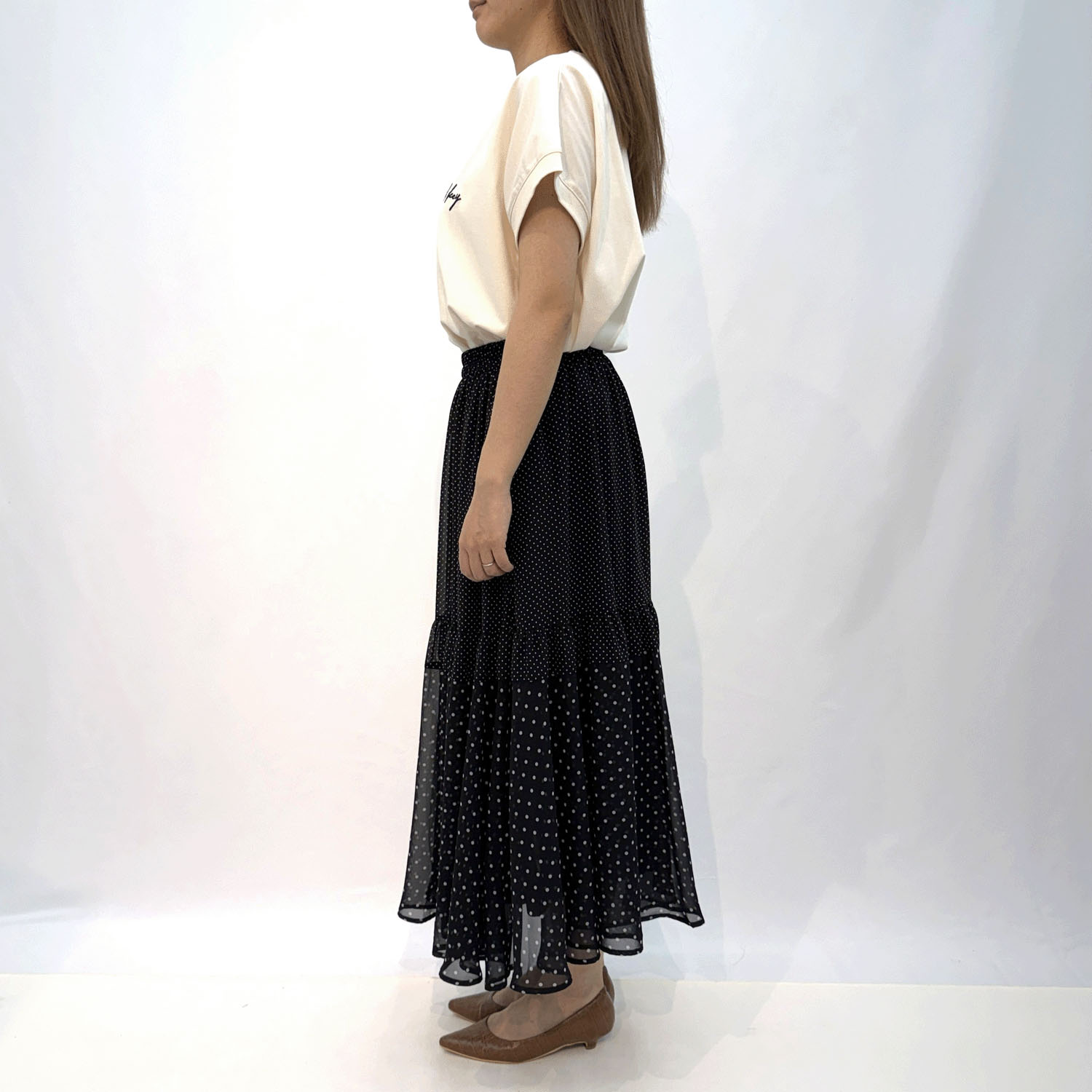 Jouir シフォンドット切替ティアードスカート - 画像2