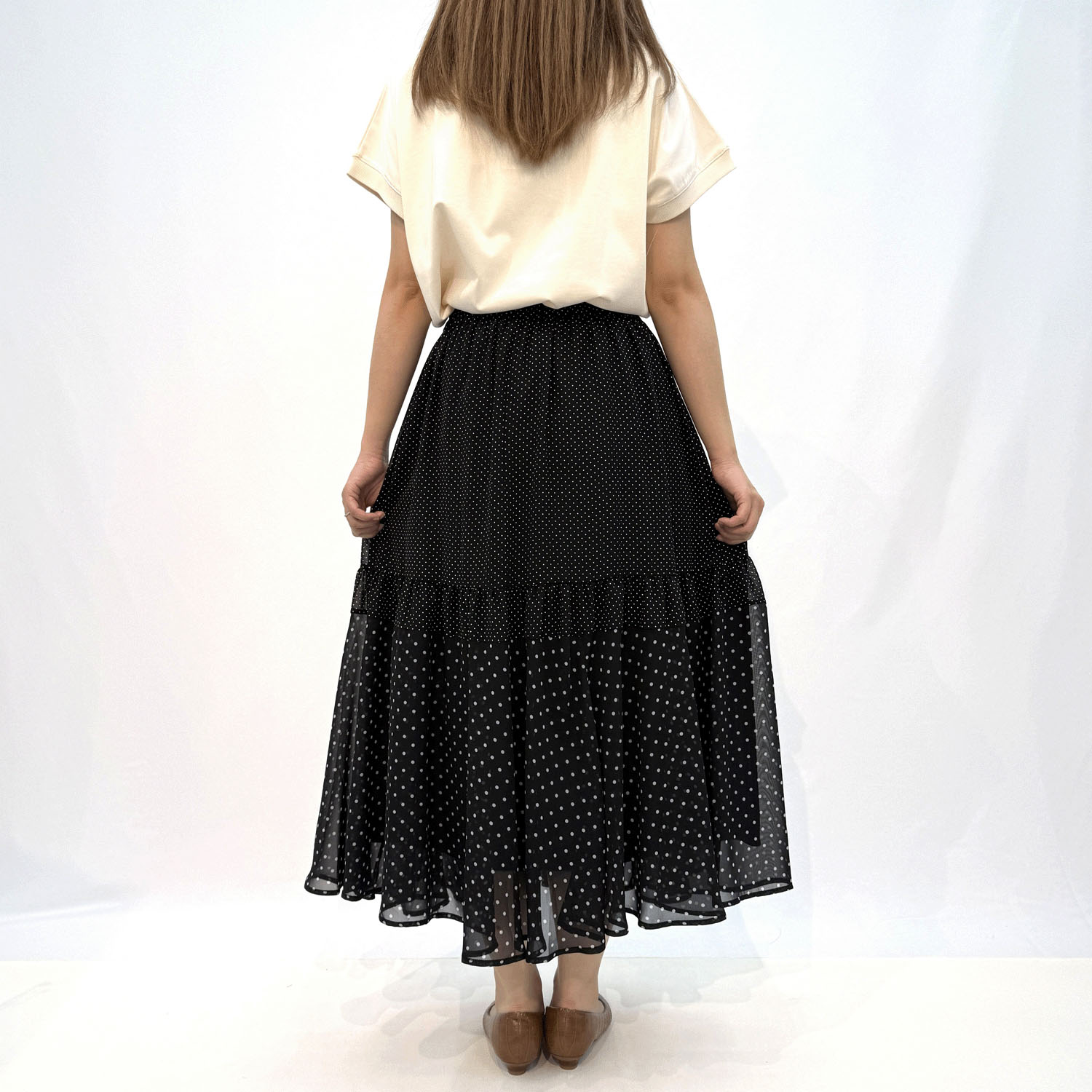 Jouir シフォンドット切替ティアードスカート - 画像3