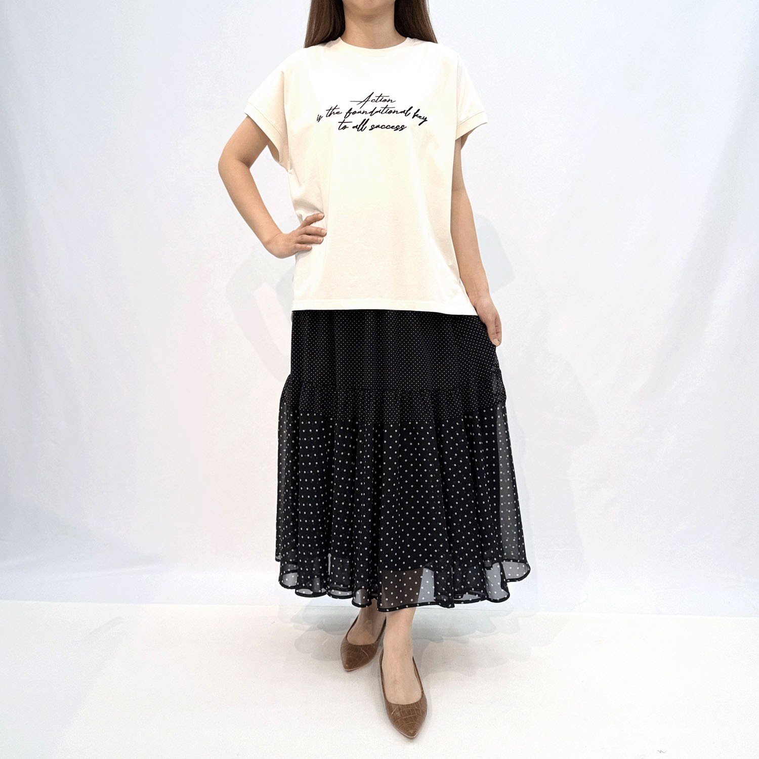 Jouir シフォンドット切替ティアードスカート - 画像4