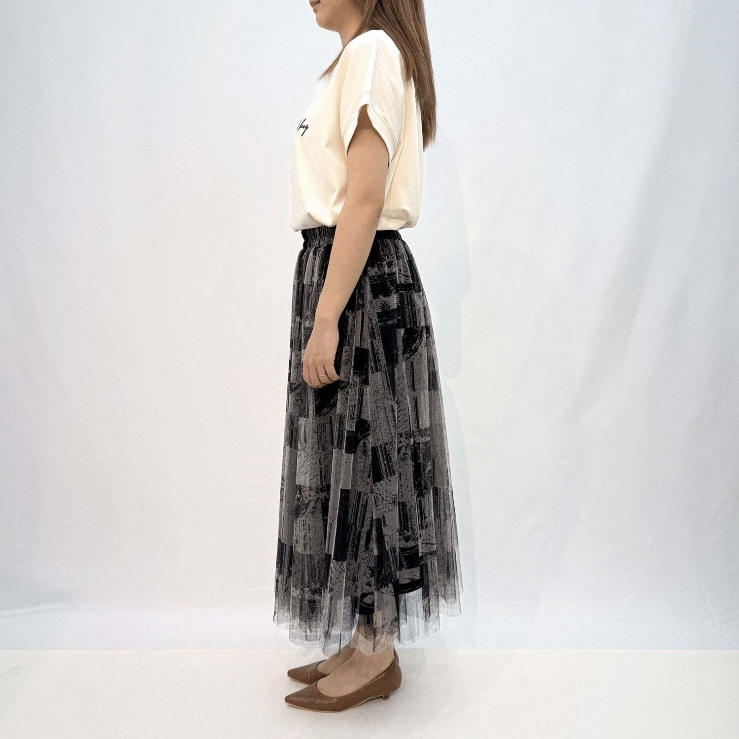 Jouir チュールプリントギャザースカート - 画像2