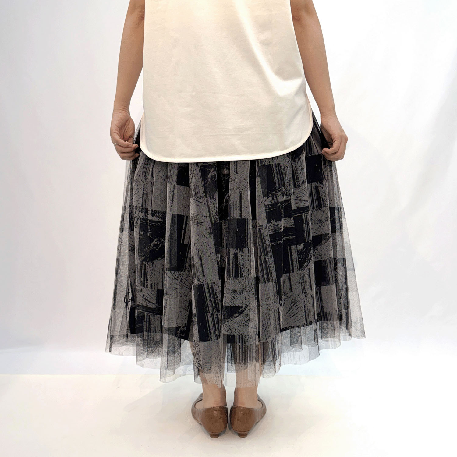 Jouir チュールプリントギャザースカート - 画像6