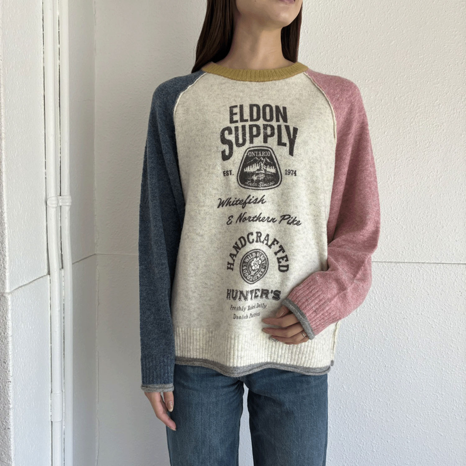 CUBE SUGAR ヤクフィール ニット ロゴ プリント プルオーバー