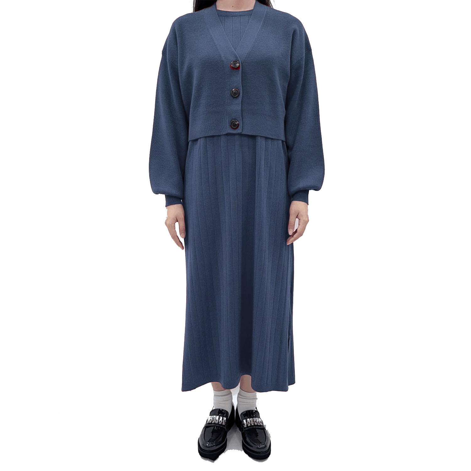 ワイドリブノースリーブワンピース畦カーディガンSET - 画像11