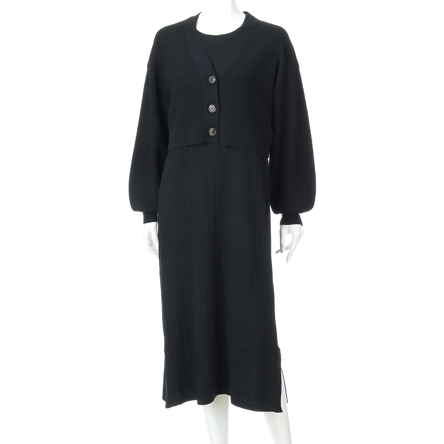 ワイドリブノースリーブワンピース畦カーディガンSET - 画像4