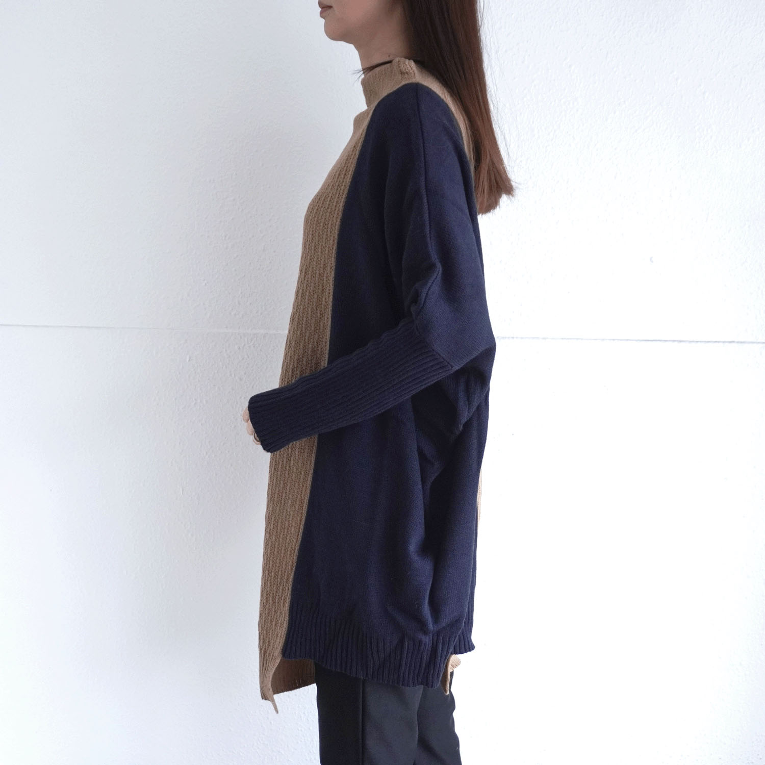 【my life】ボトルネック コクーン バイカラーチュニックニット - 画像3