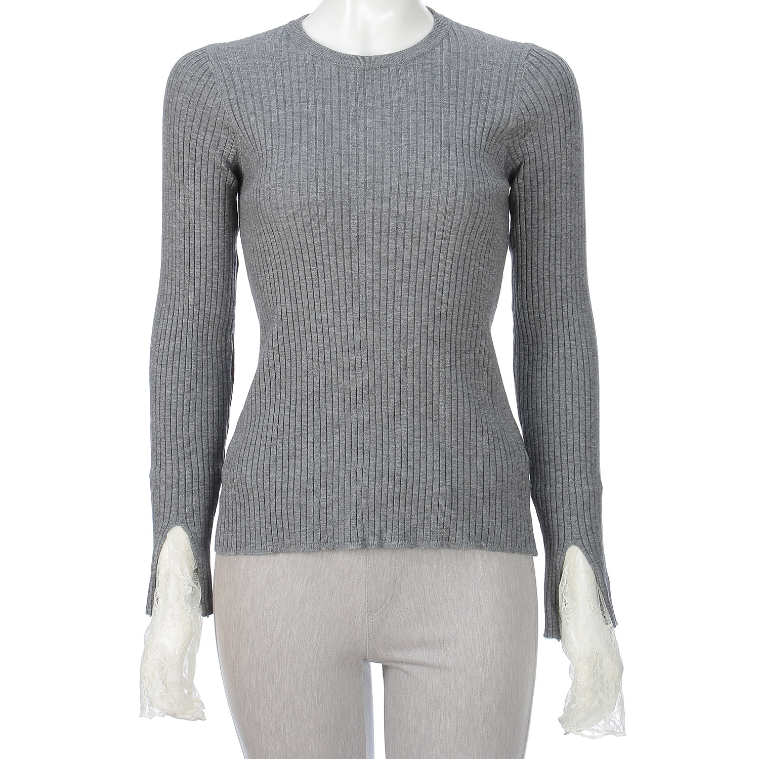 レーススリーブリブニット