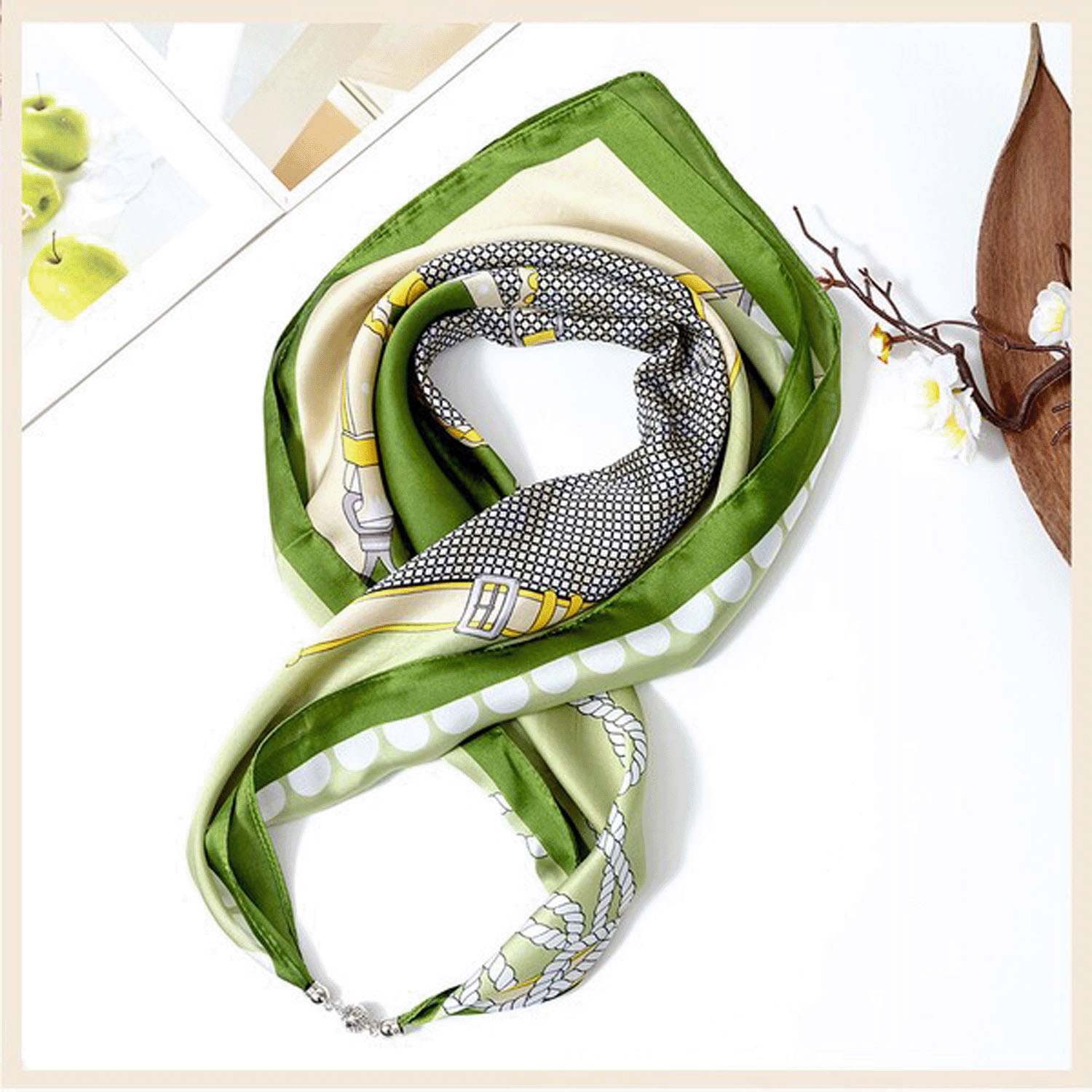 【ホワイト終了】マグネット付きスカーフ マルチプリント シルバー金具 - 画像15