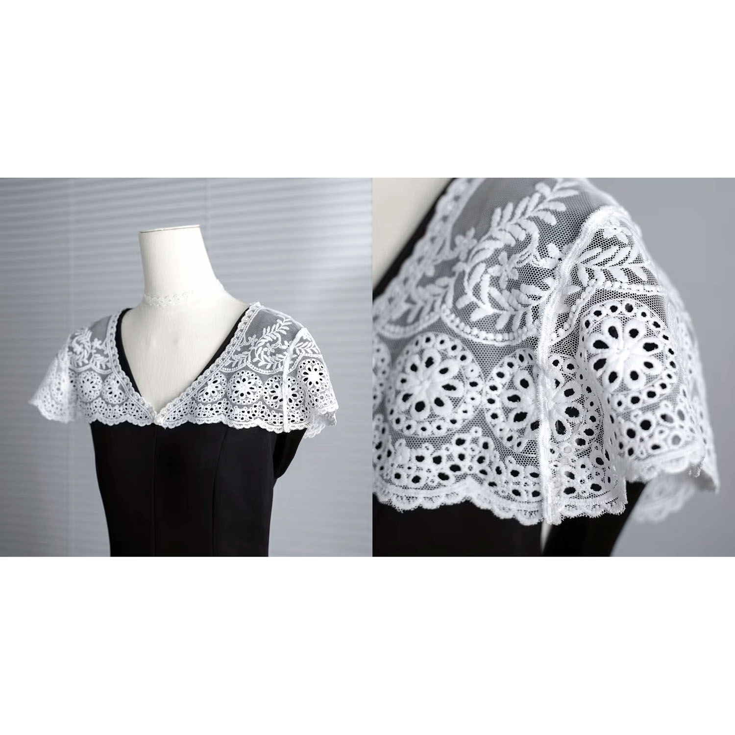 レース付け襟 ホワイト／ブラックレース - 画像4