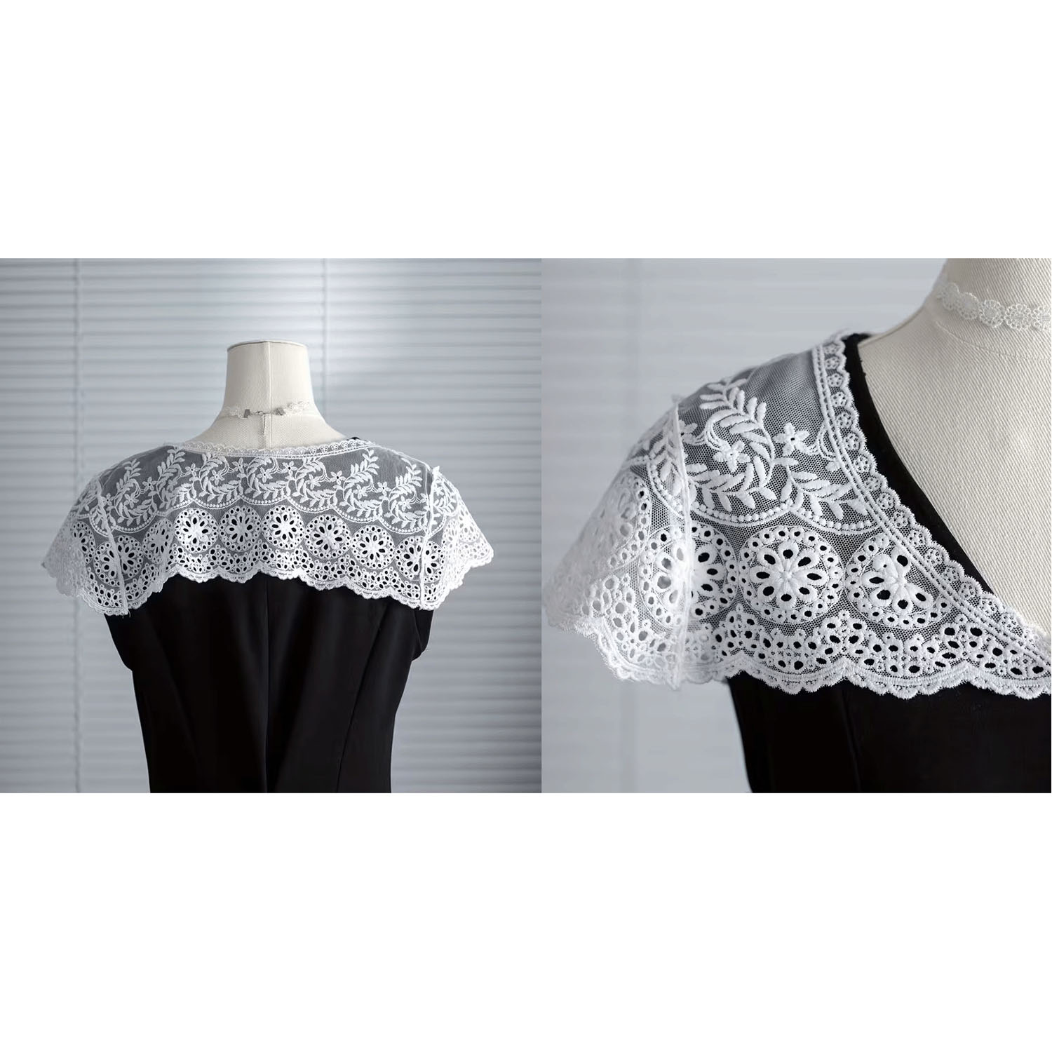 レース付け襟 ホワイト／ブラックレース - 画像5