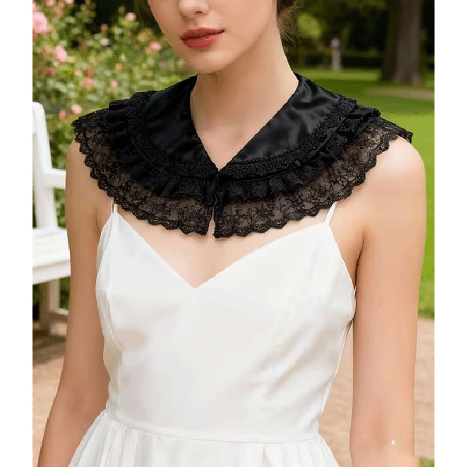 レース付け襟 ホワイト／ブラックレース - 画像9